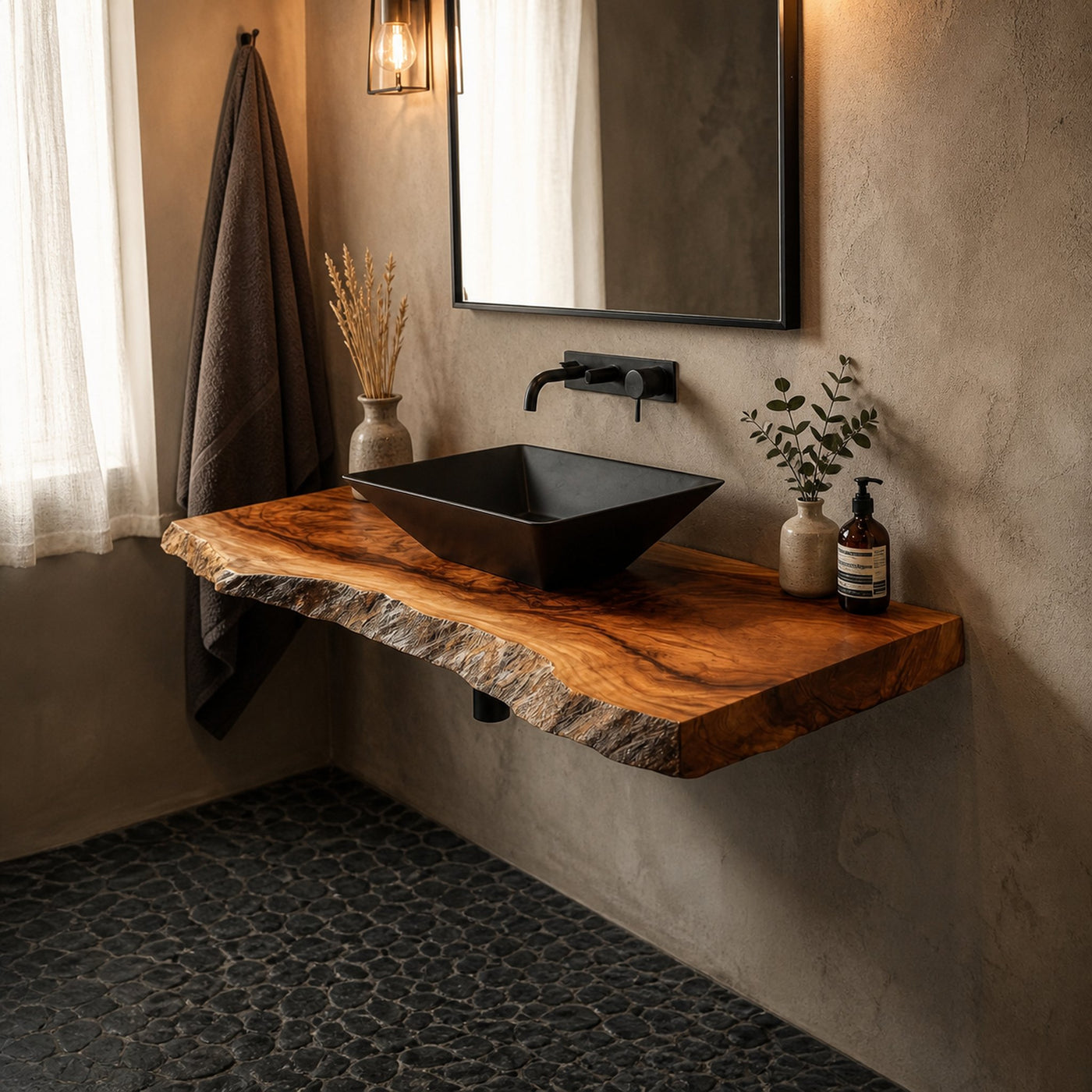 Rustic Bathroom Vanity Shelf Live Edge Wood Bathroom Display - product view 2