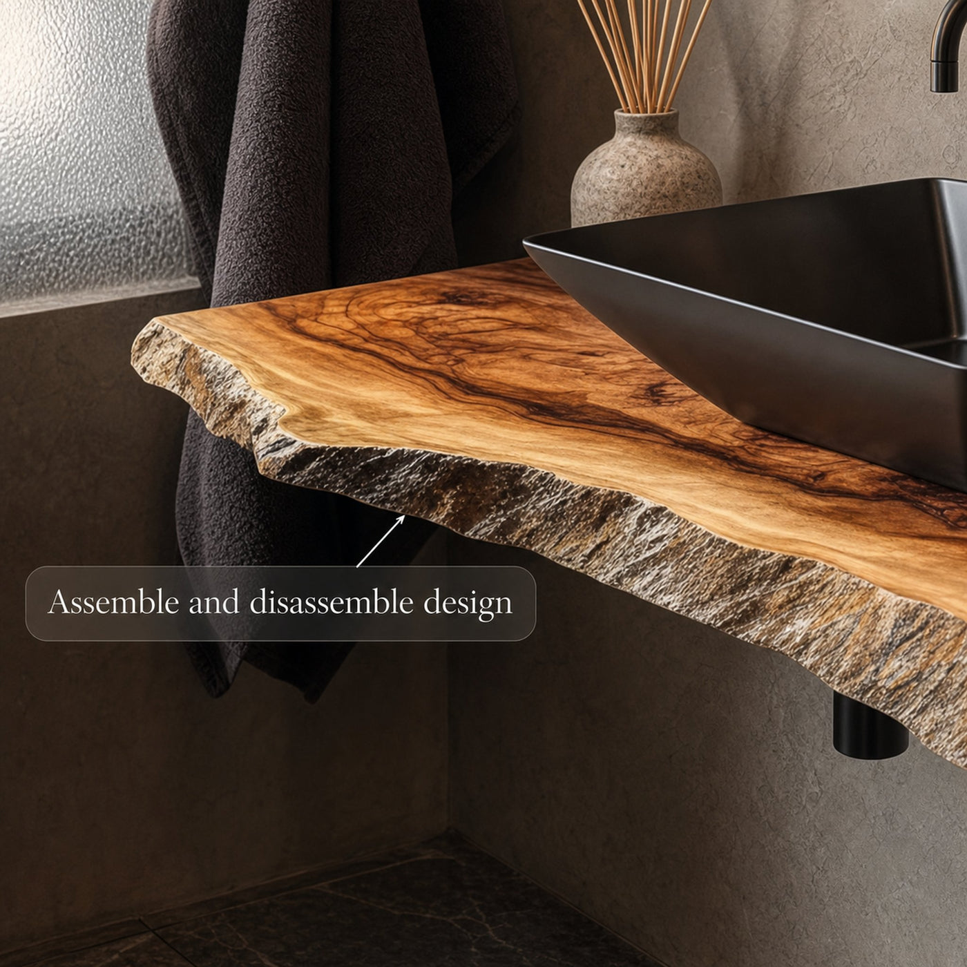 Rustic Bathroom Vanity Shelf Live Edge Wood Bathroom Display - product view 3