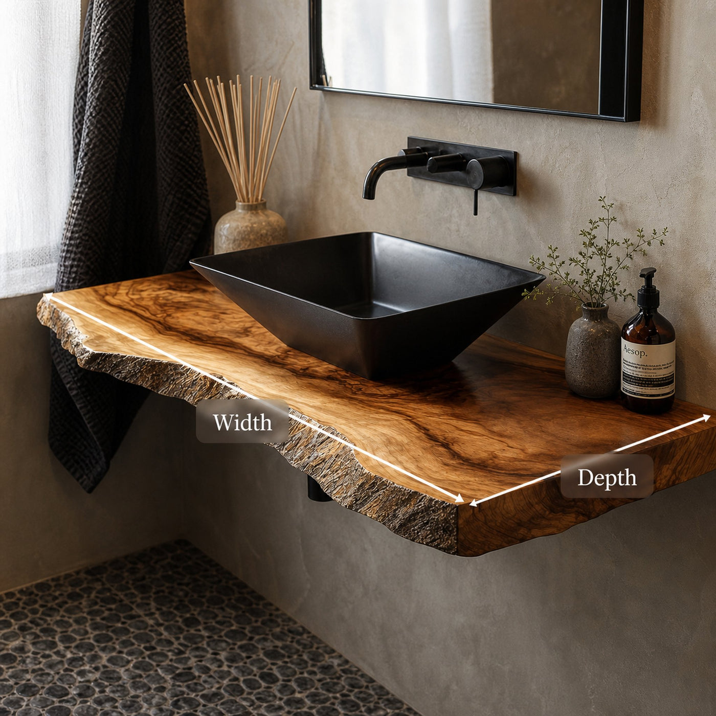 Rustic Bathroom Vanity Shelf Live Edge Wood Bathroom Display - product view 5