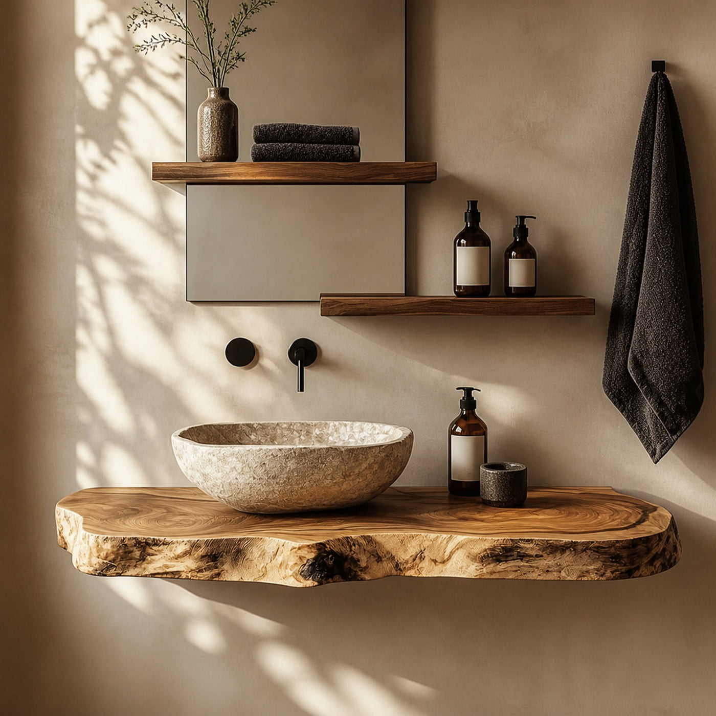 Rustic Bathroom Vanity Shelf Natural Wood Bathroom Furniture