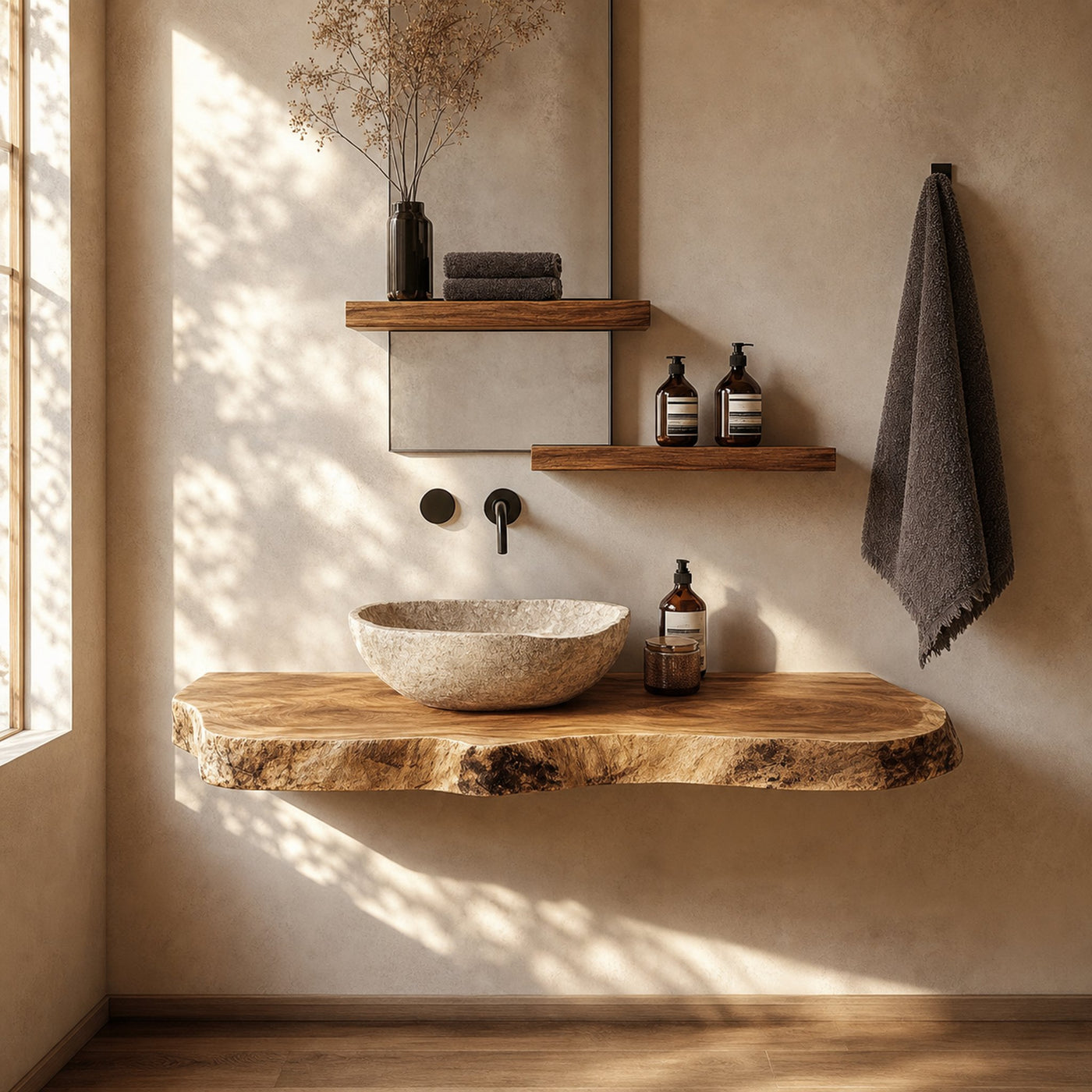 Rustic Bathroom Vanity Shelf Natural Wood Bathroom Furniture - product view 2