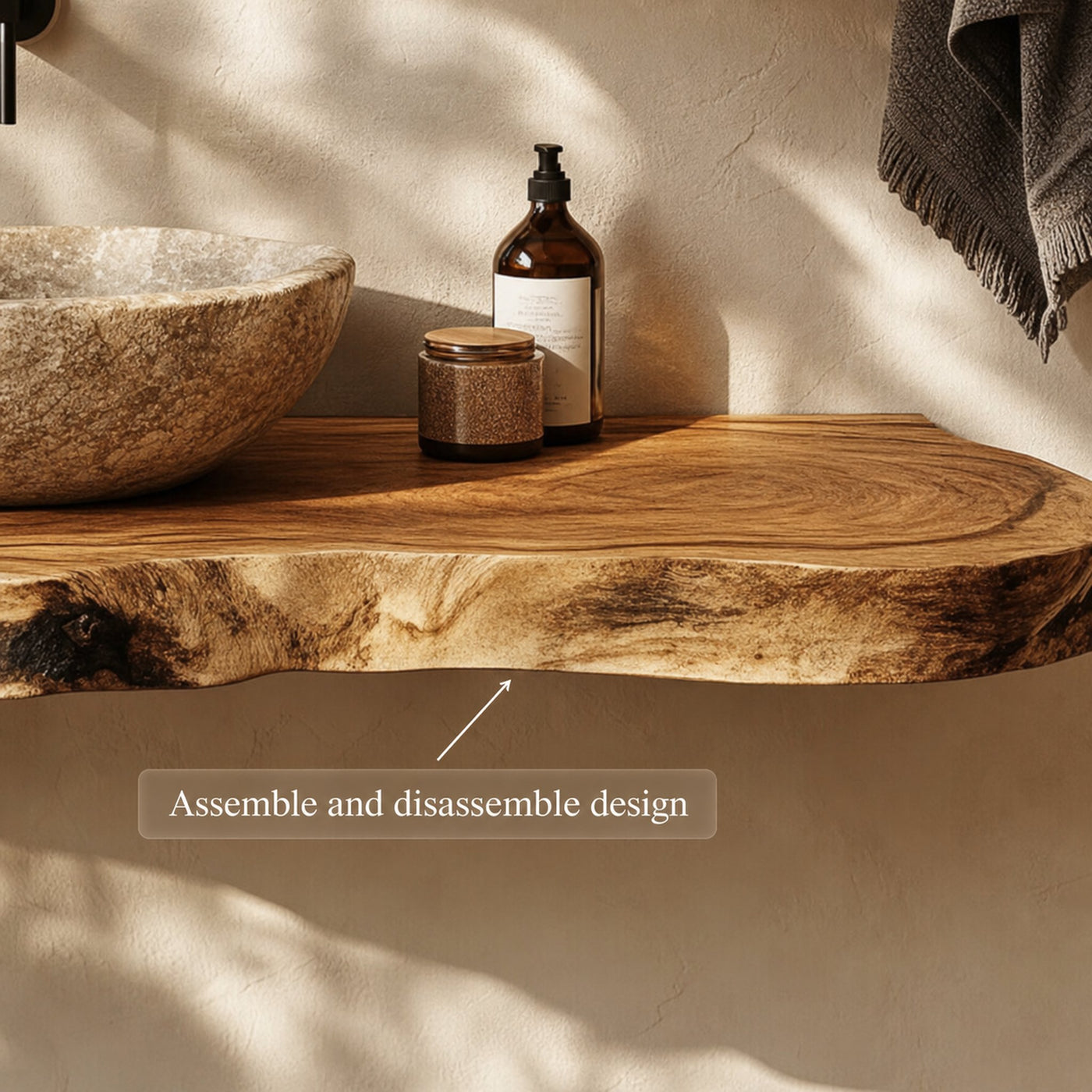Rustic Bathroom Vanity Shelf Natural Wood Bathroom Furniture - product view 4