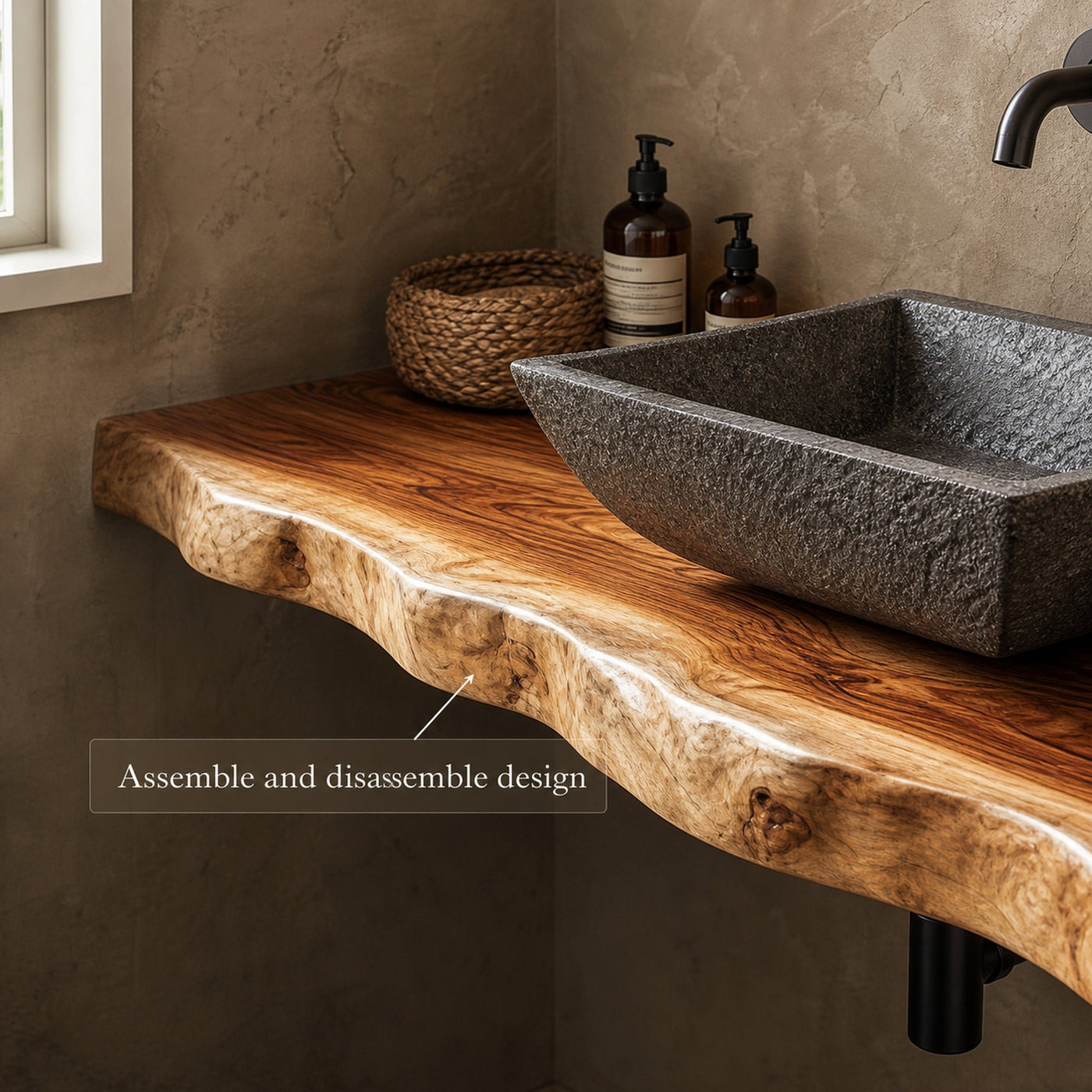 Rustic Bathroom Vanity Shelf Organic Wood Bathroom Style - product view 3