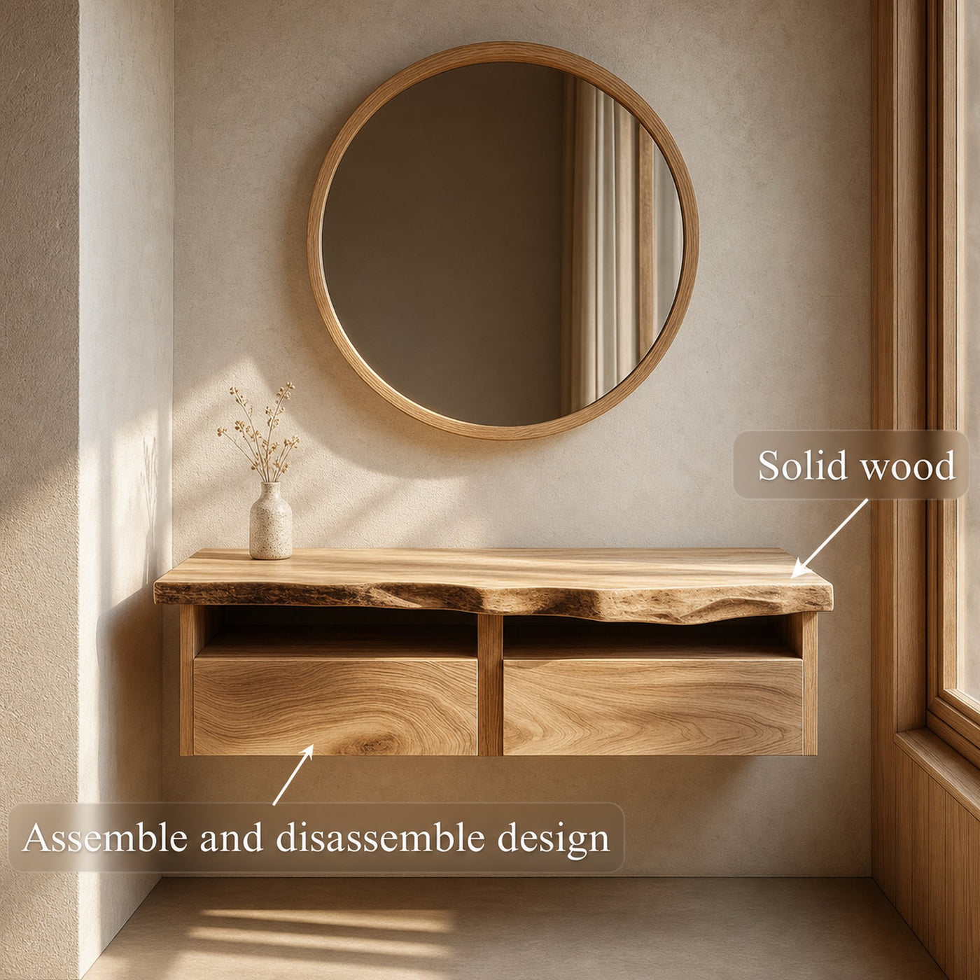 Rustic Bathroom Vanity Shelf Raw Wood Bathroom Aesthetic - product view 2