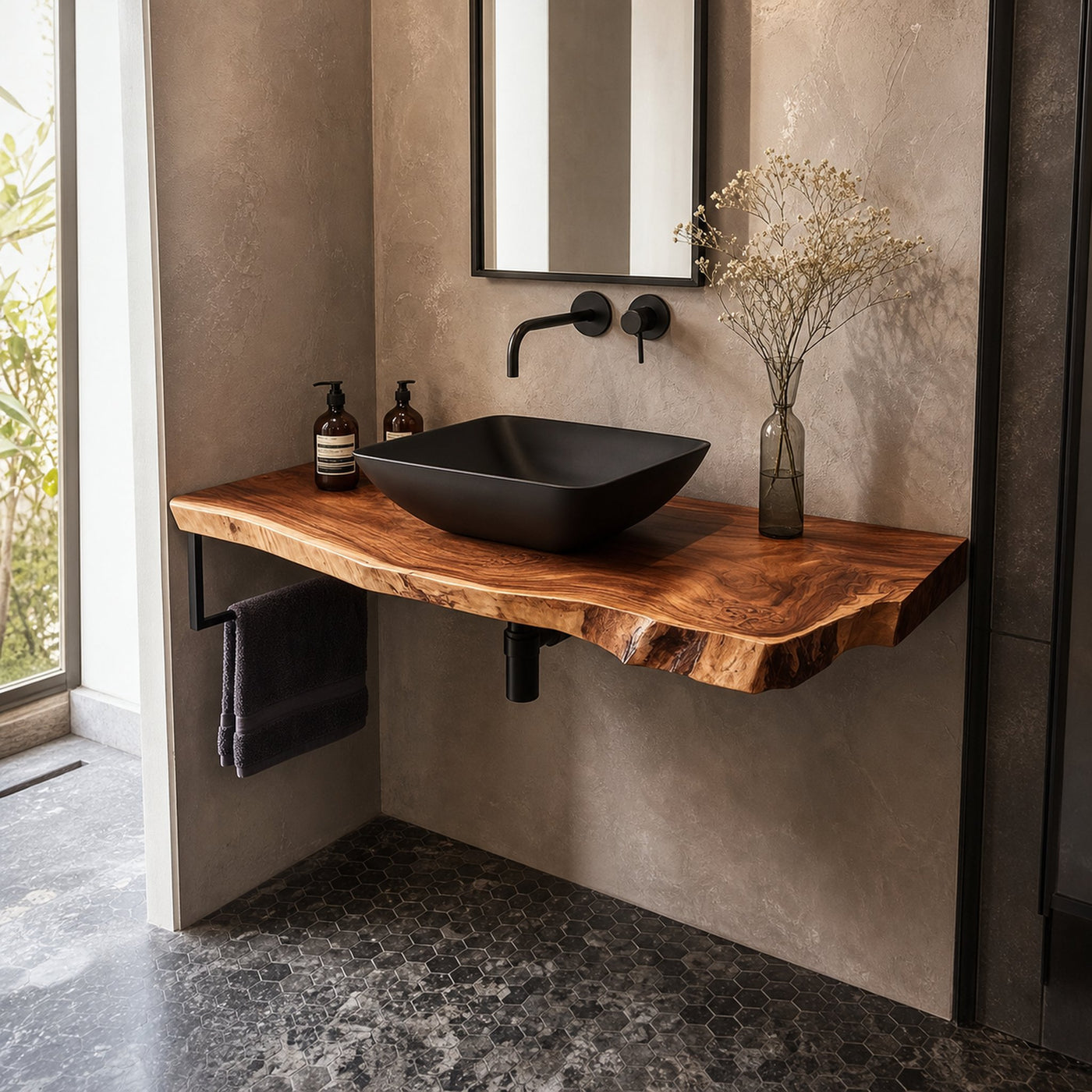 Rustic Bathroom Vanity Shelf Solid Wood Bathroom Design - product view 2