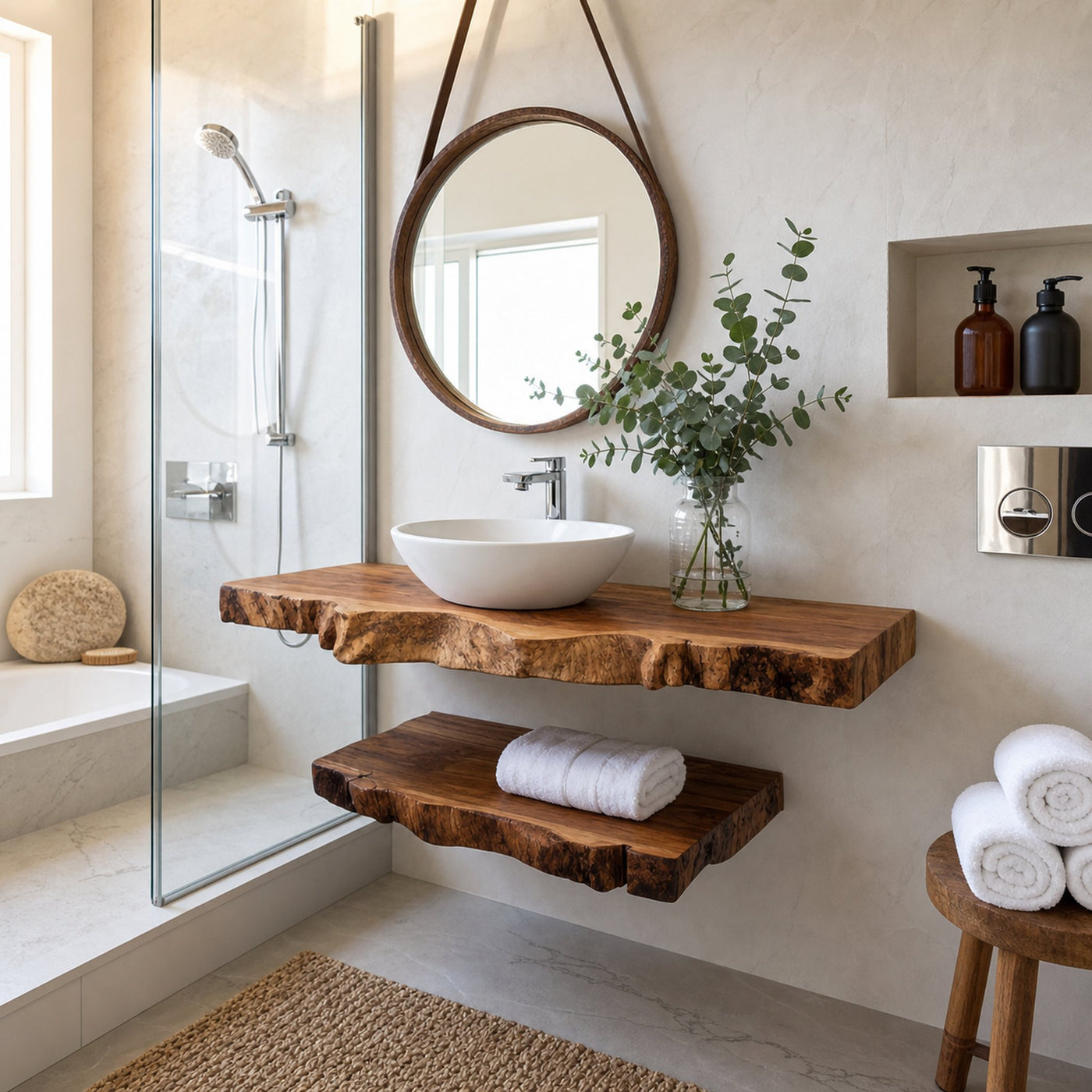 Rustic Bathroom Vanity Shelf Textured Wood Bathroom Decor