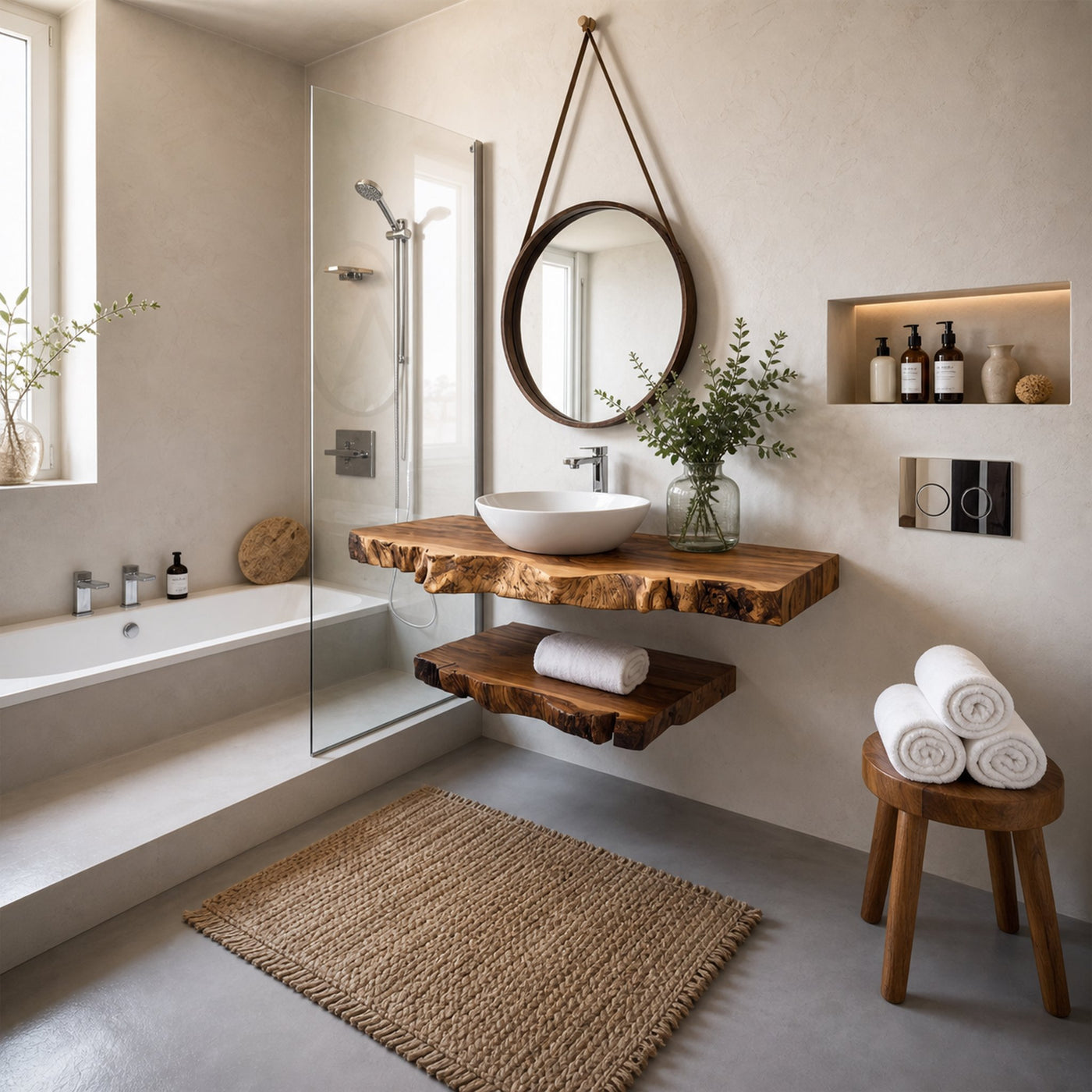 Rustic Bathroom Vanity Shelf Textured Wood Bathroom Decor - product view 2