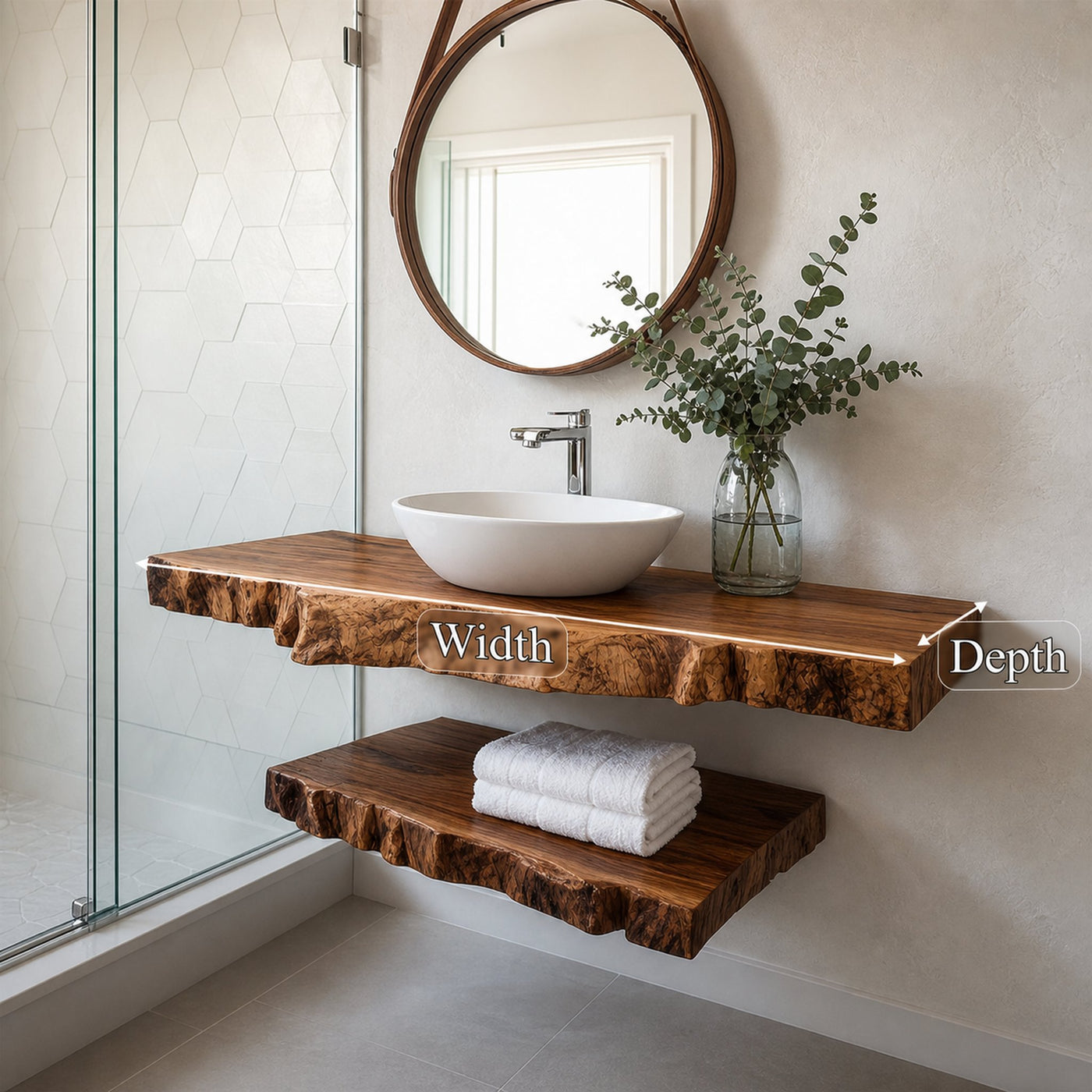 Rustic Bathroom Vanity Shelf Textured Wood Bathroom Decor - product view 4
