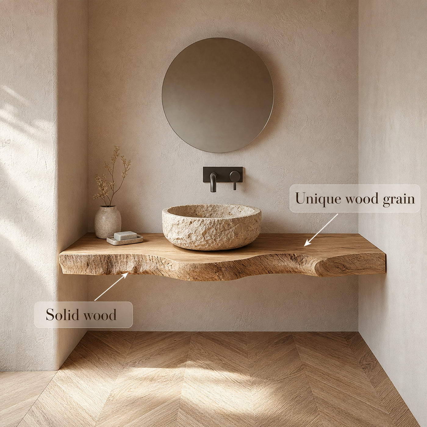 Rustic Bathroom Vanity Shelf Thick Slab Wood Bathroom Style - product view 3