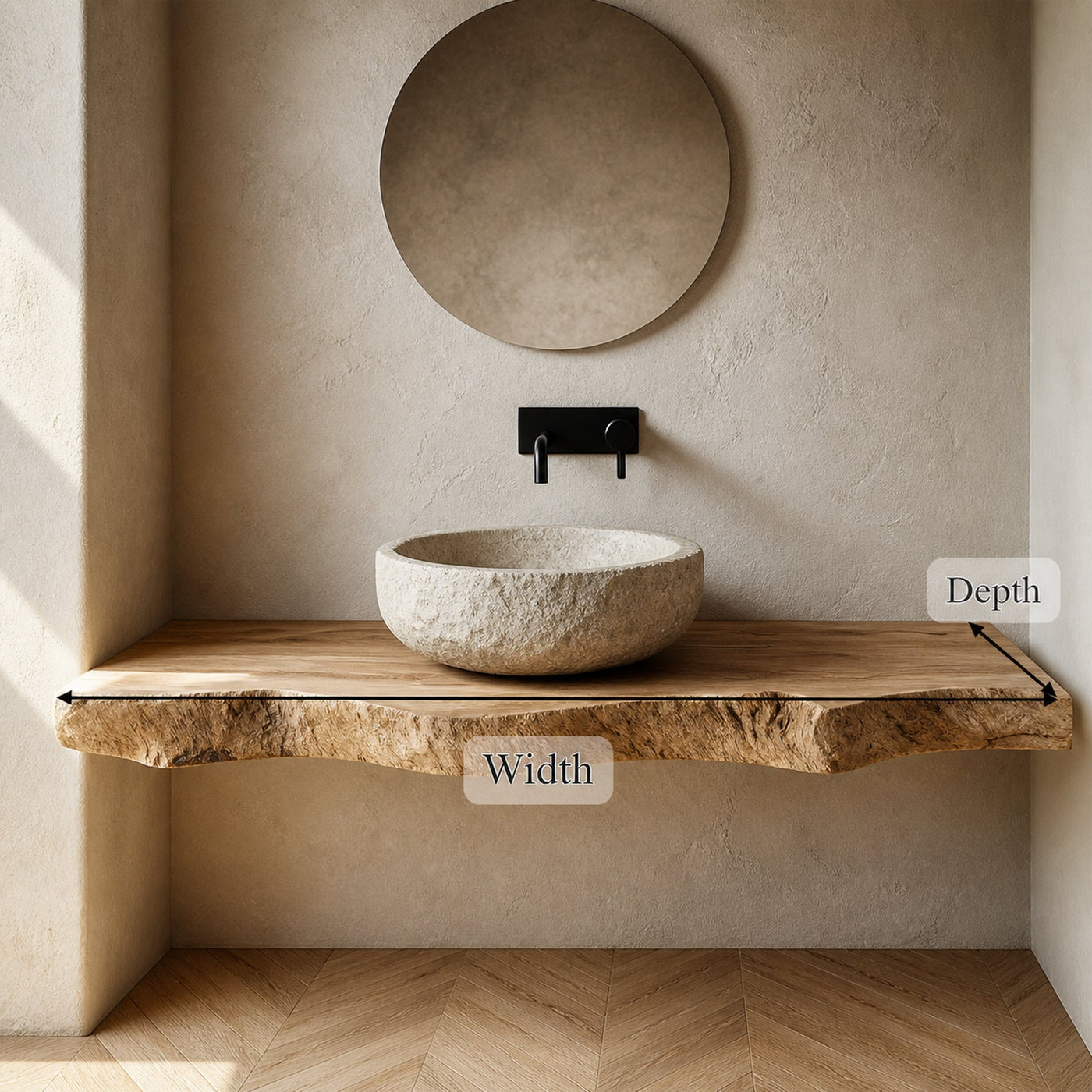Rustic Bathroom Vanity Shelf Thick Slab Wood Bathroom Style - product view 4
