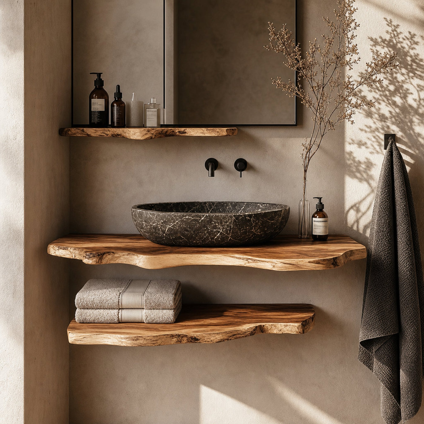Rustic Bathroom Vanity Shelf Wooden Bathroom Wall Display