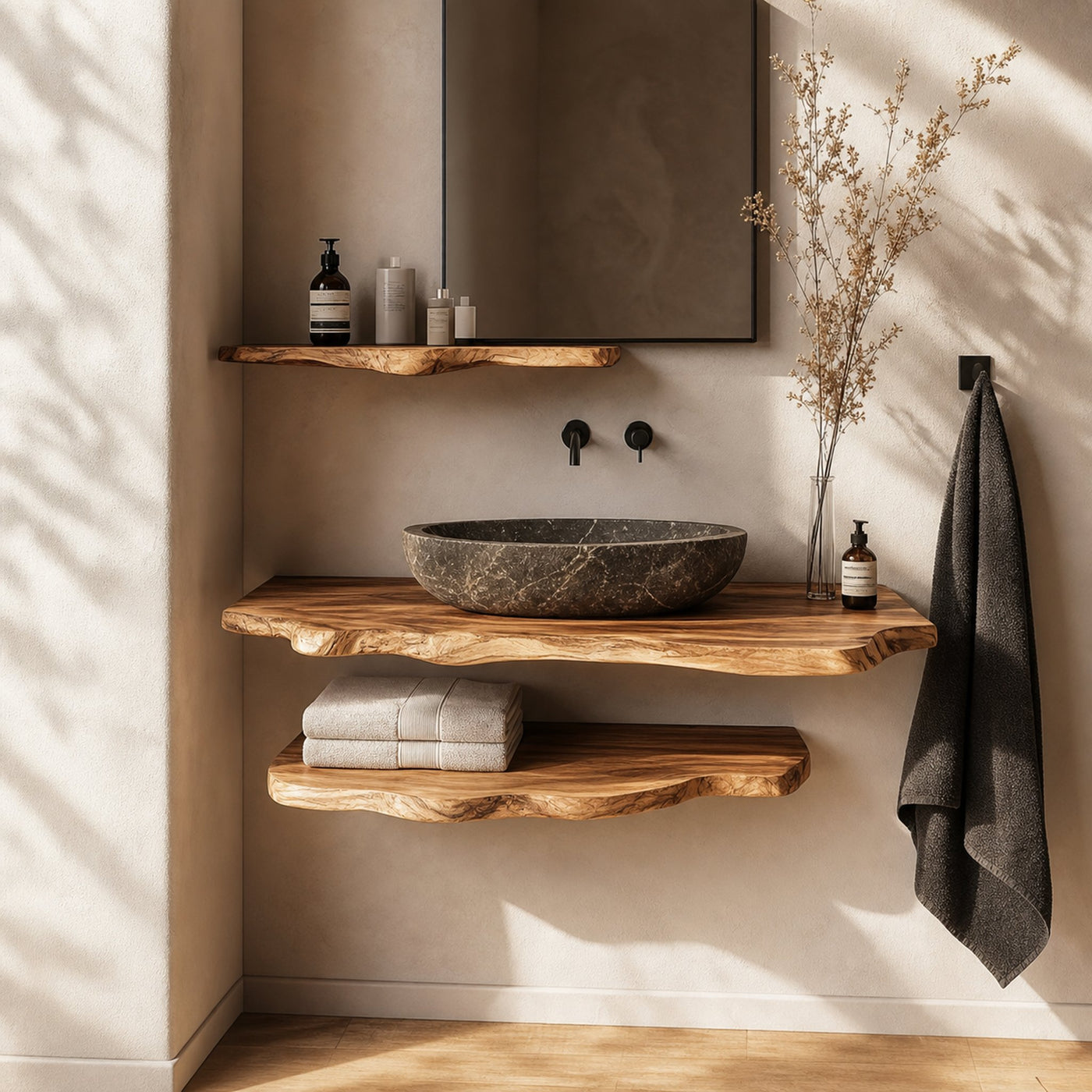 Rustic Bathroom Vanity Shelf Wooden Bathroom Wall Display - product view 2