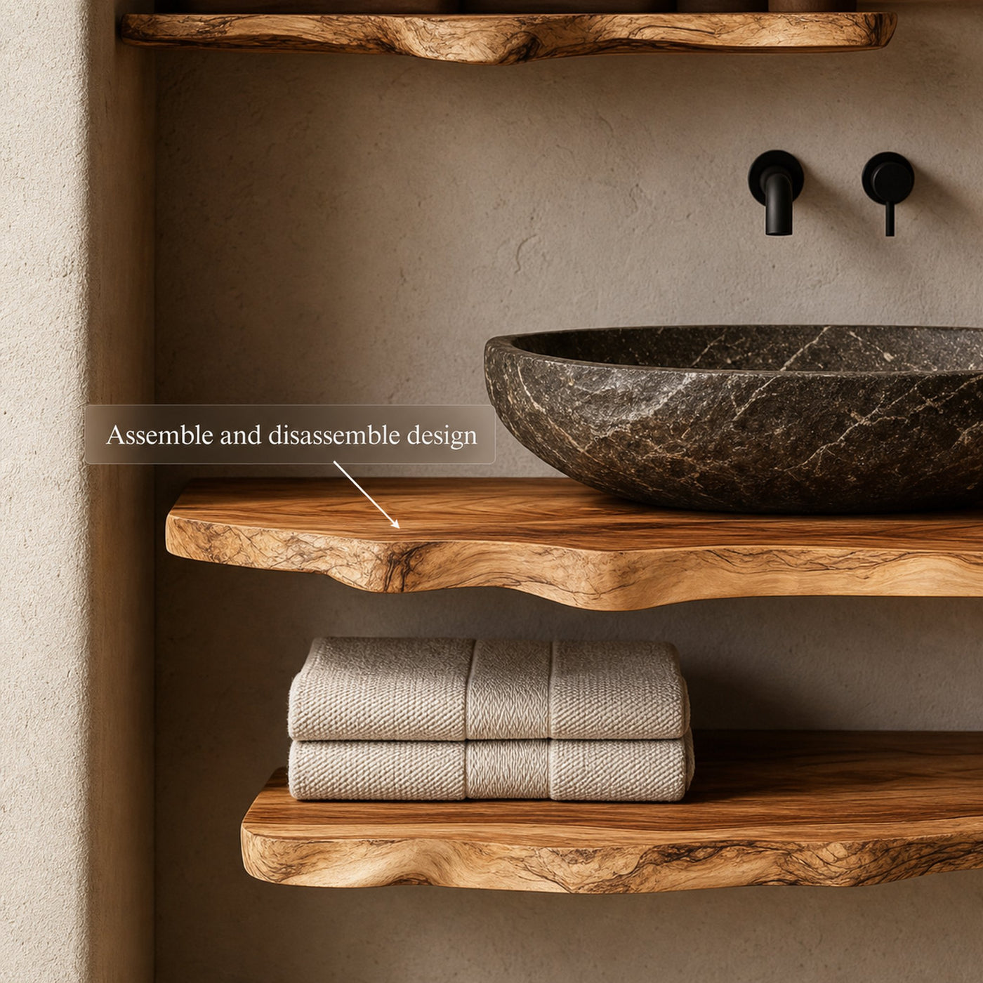 Rustic Bathroom Vanity Shelf Wooden Bathroom Wall Display - product view 3
