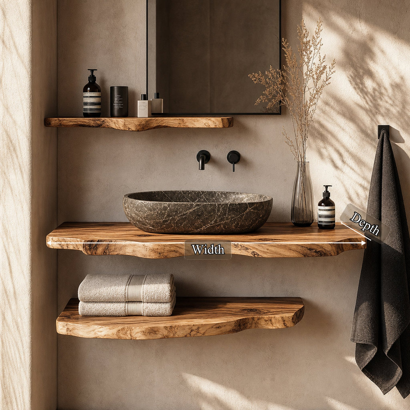 Rustic Bathroom Vanity Shelf Wooden Bathroom Wall Display - product view 5