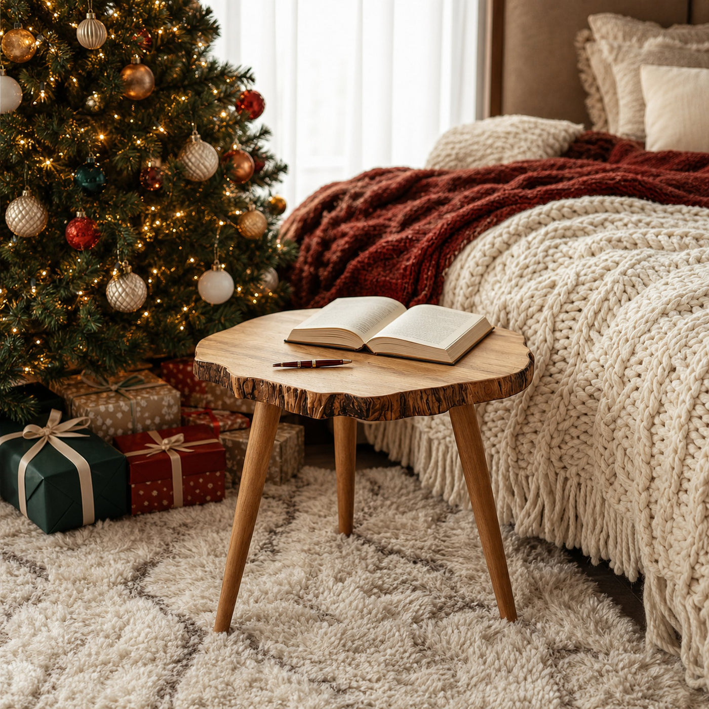 Rustic Bedside Table Christmas Holiday Home Decor