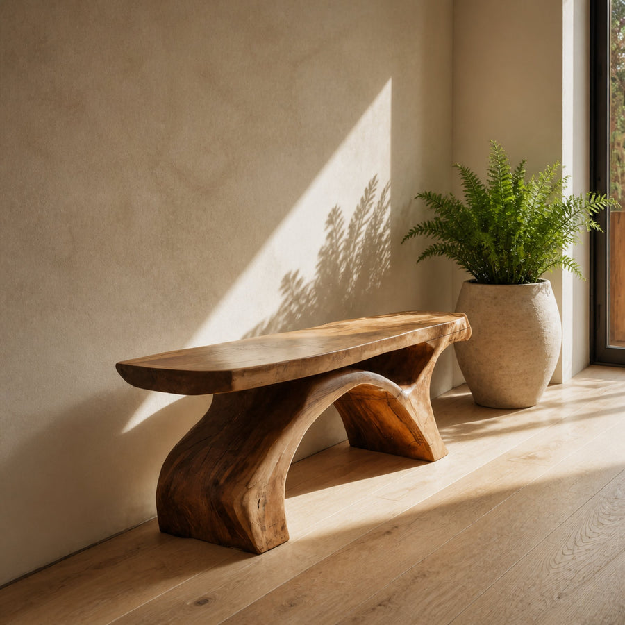 Rustic Bench With Curved Base For Living Room
