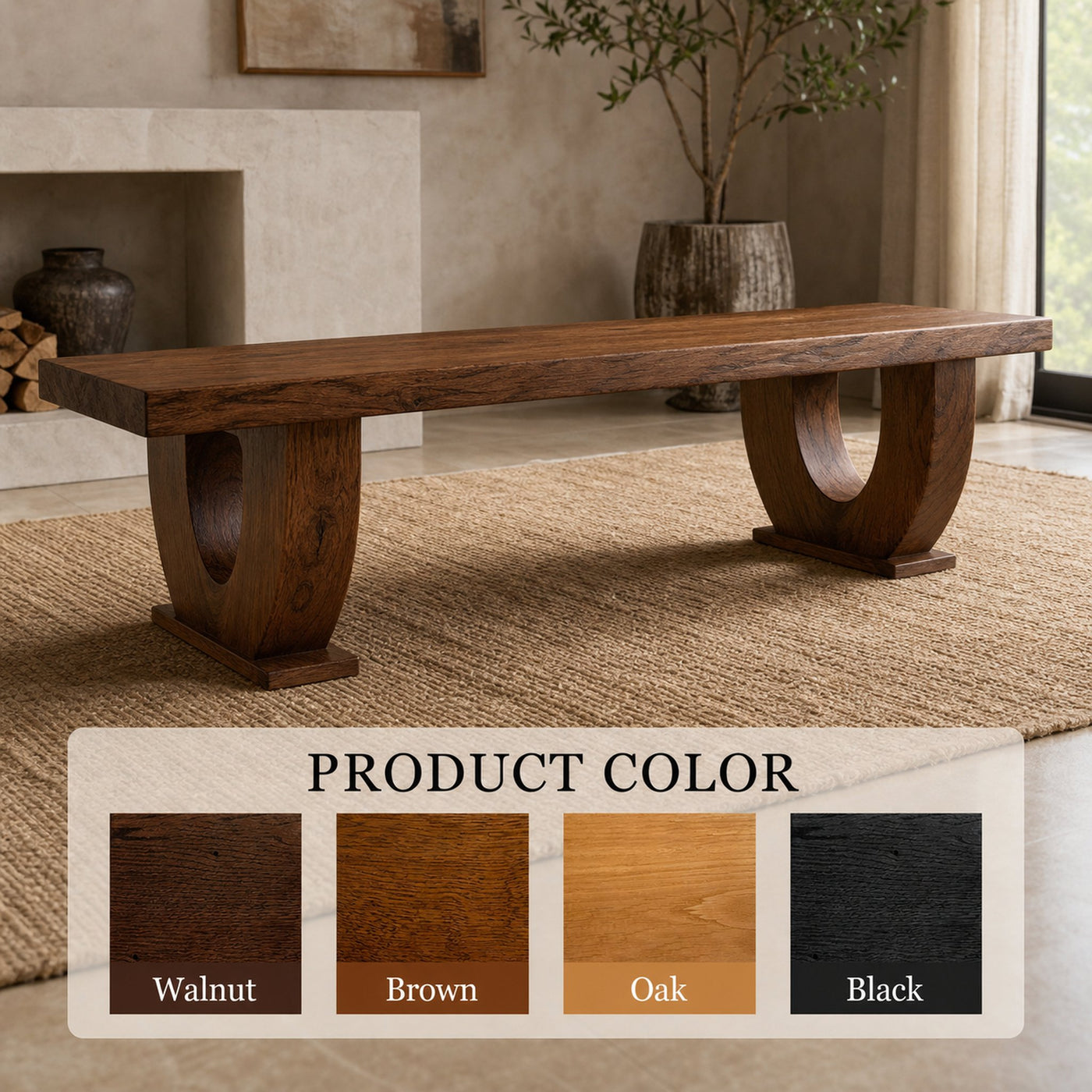 Rustic Bench With Curved Base For Living Room - product view 7