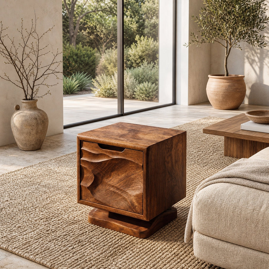 Rustic Beside Table With Open Shelf Storage And Solid Wood Design For Living Room And Bedroom
