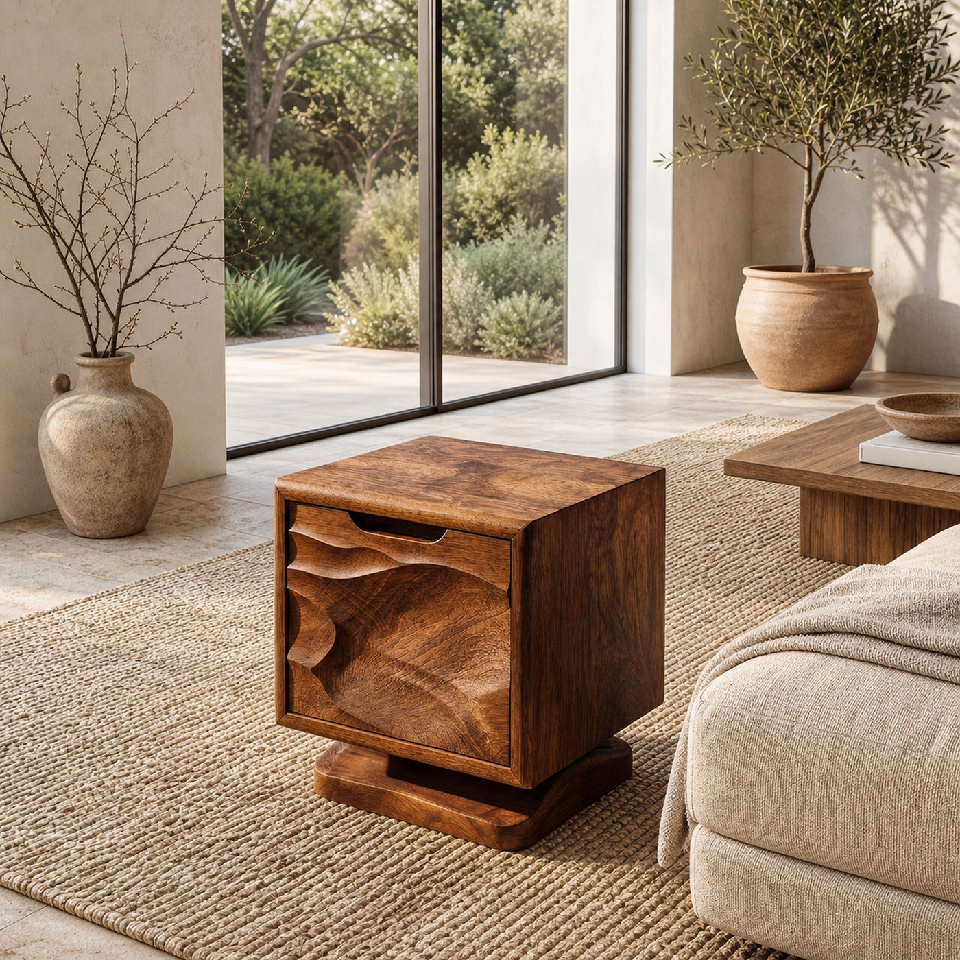 Rustic Beside Table With Open Shelf Storage And Solid Wood Design For Living Room And Bedroom