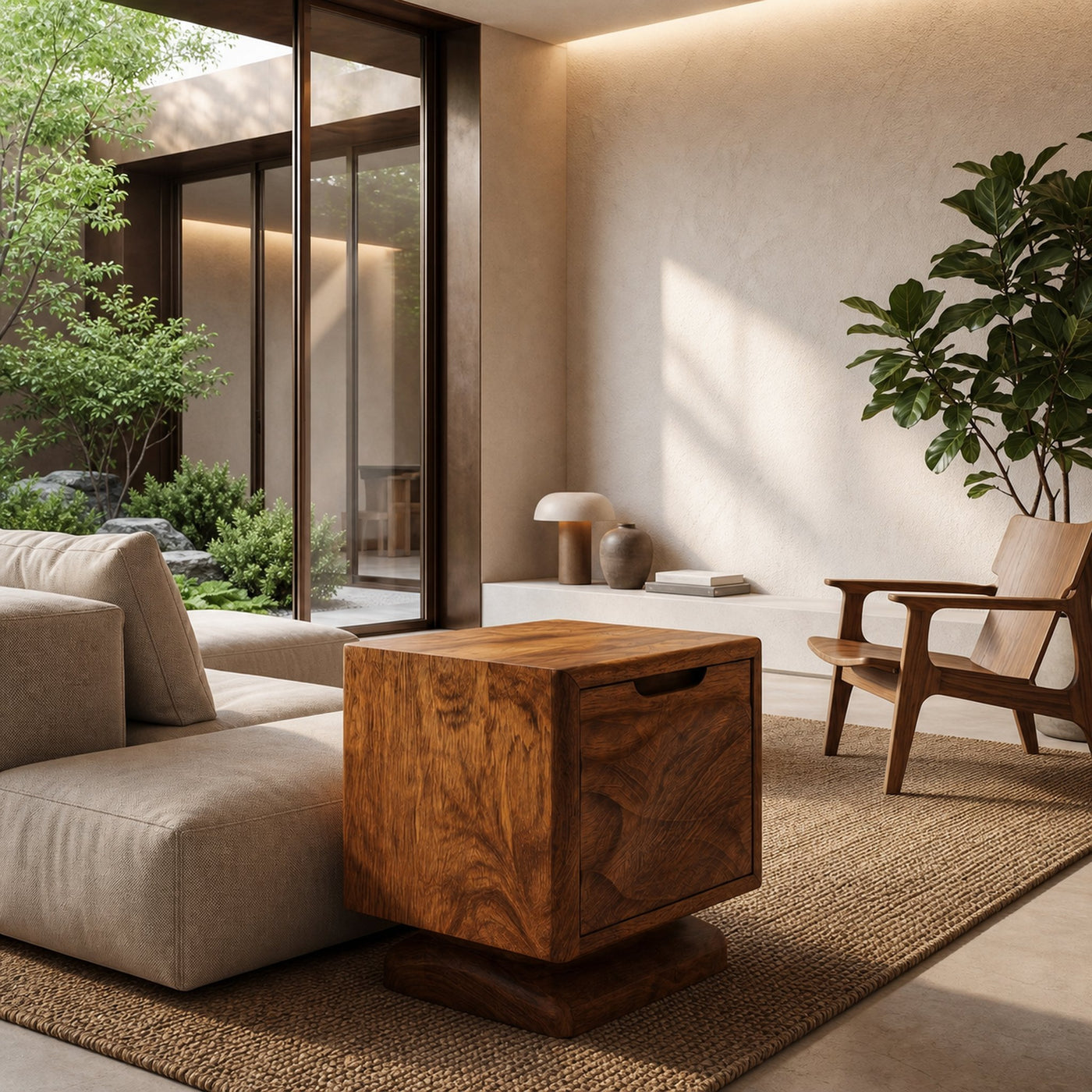 Rustic Beside Table With Open Shelf Storage And Solid Wood Design For Living Room And Bedroom - product view 2