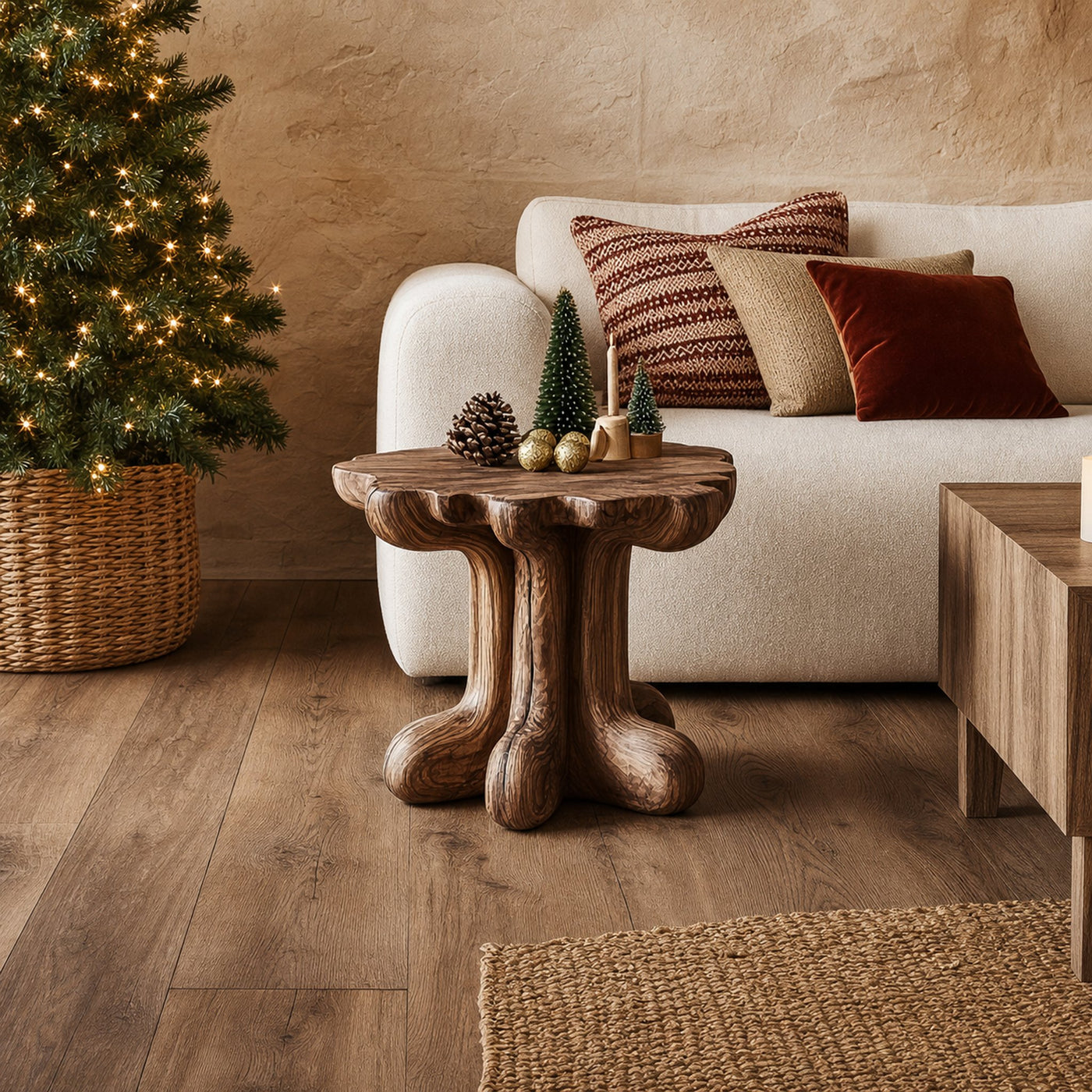 Rustic End Table Christmas Natural Living Room Display