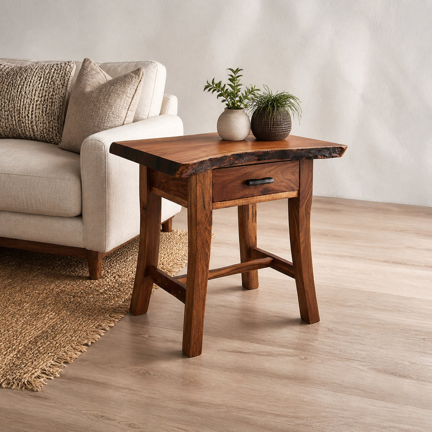 Rustic End Table Living Room Storage