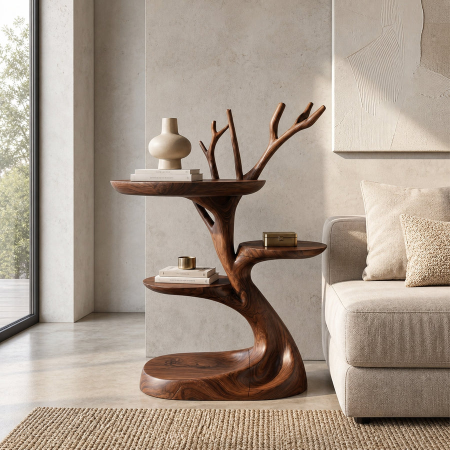 Rustic End Table With Tree Root Design For Bedroom And Living Room