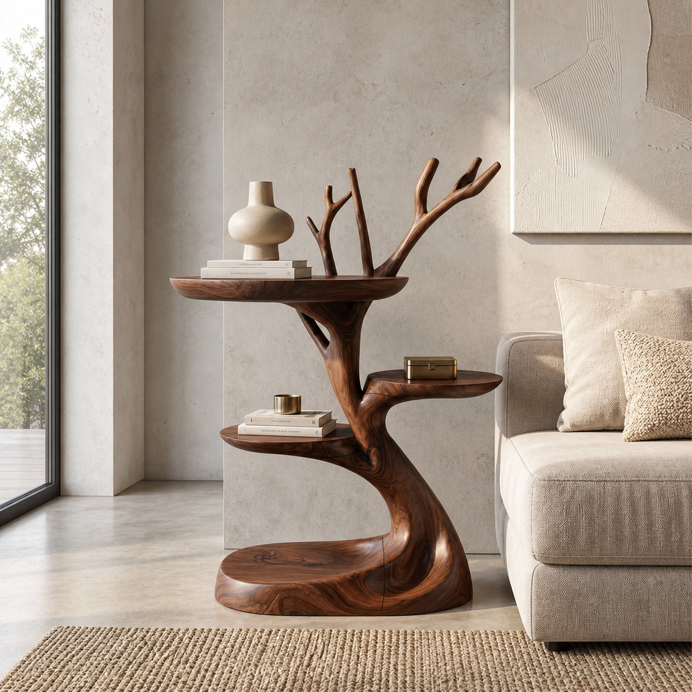 Rustic End Table With Tree Root Design For Bedroom And Living Room