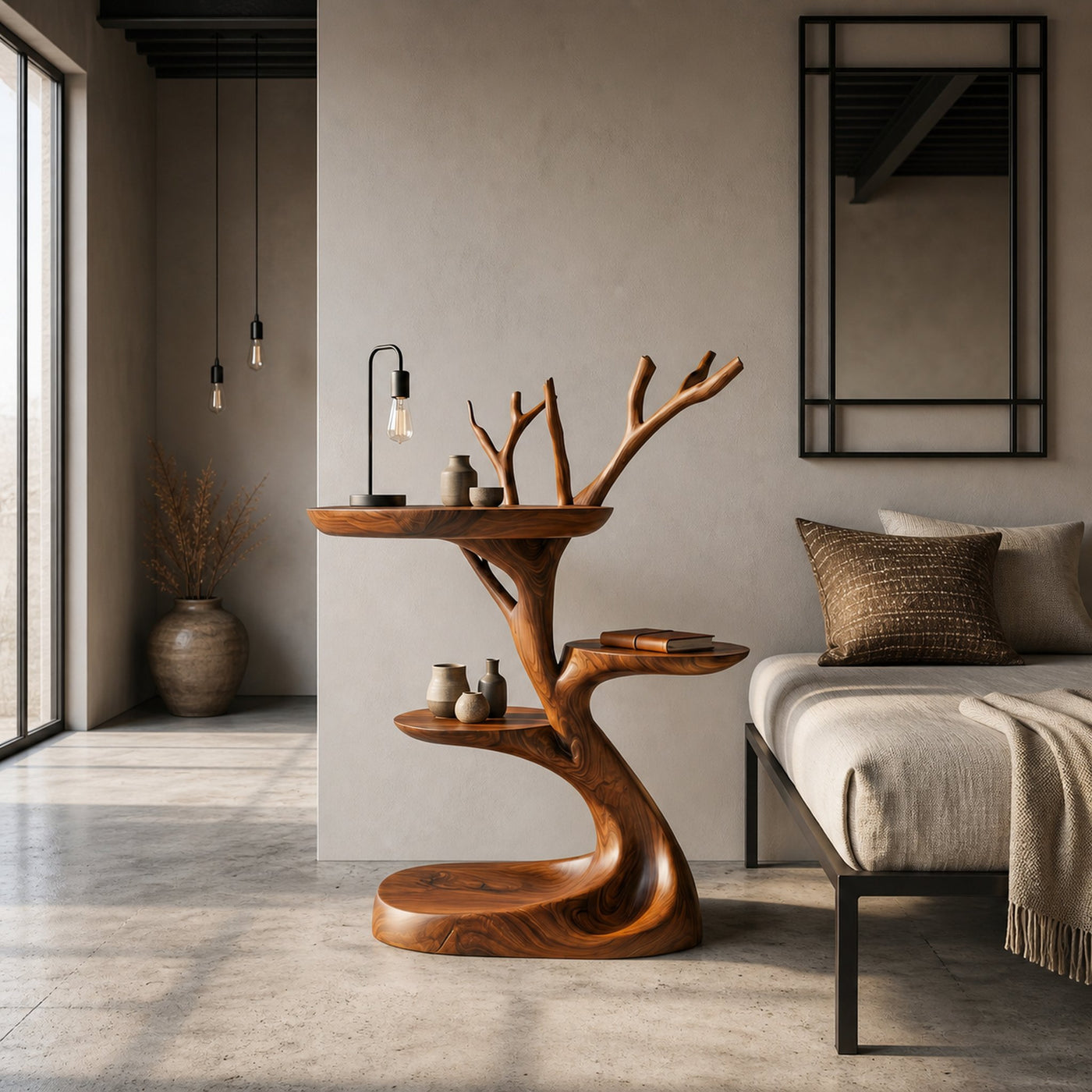 Rustic End Table With Tree Root Design For Bedroom And Living Room - product view 6
