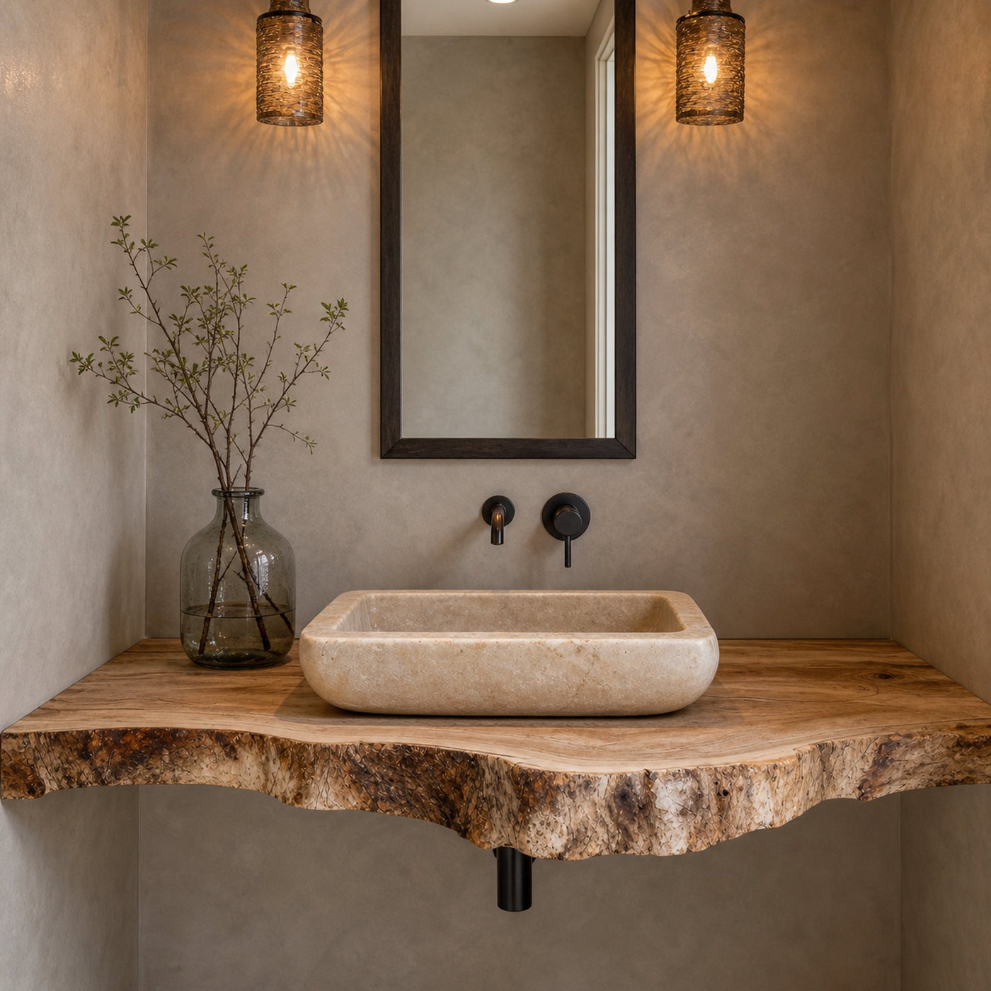 Rustic Farmhouse Bathroom Floating Shelf With Live Edge