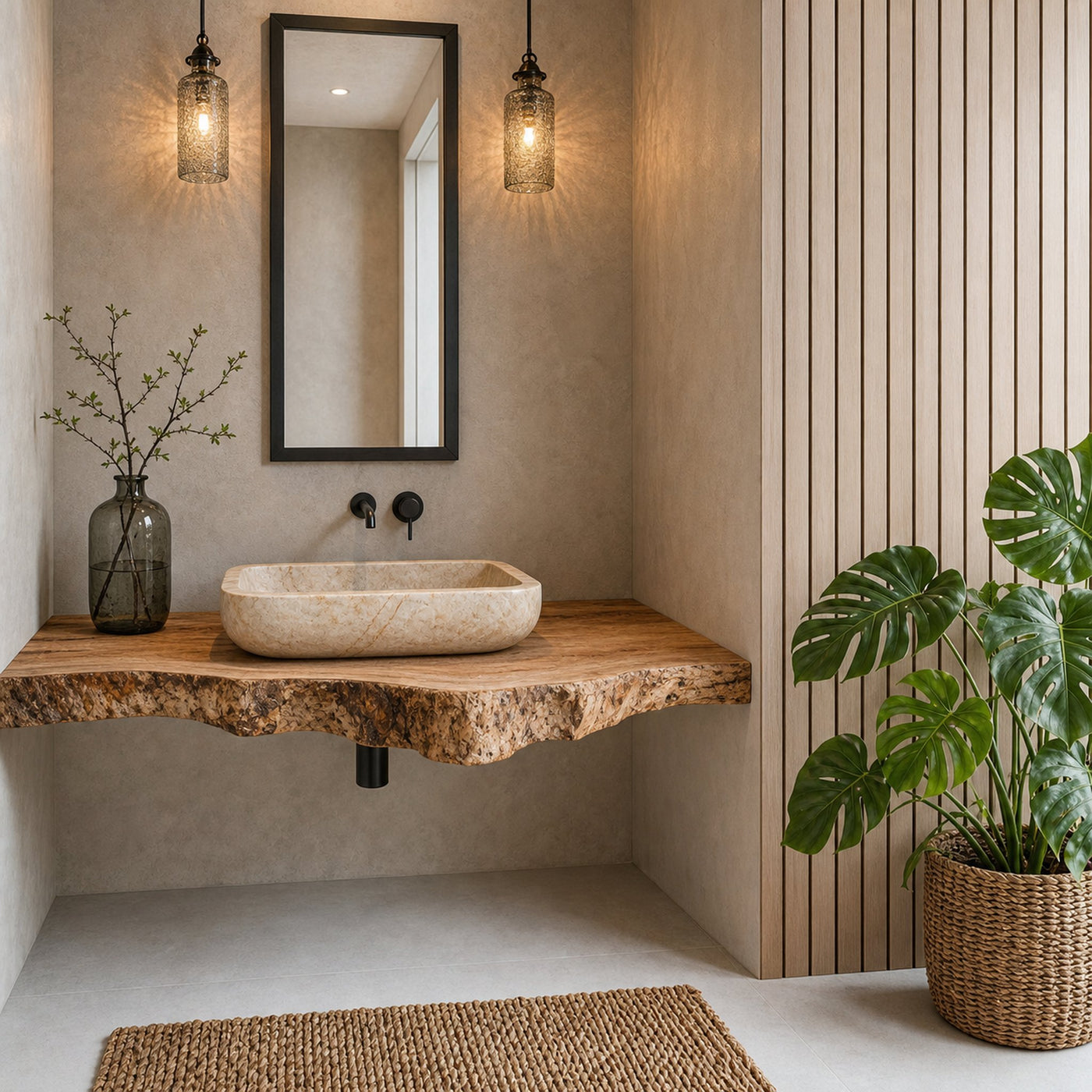 Rustic Farmhouse Bathroom Floating Shelf With Live Edge - product view 2
