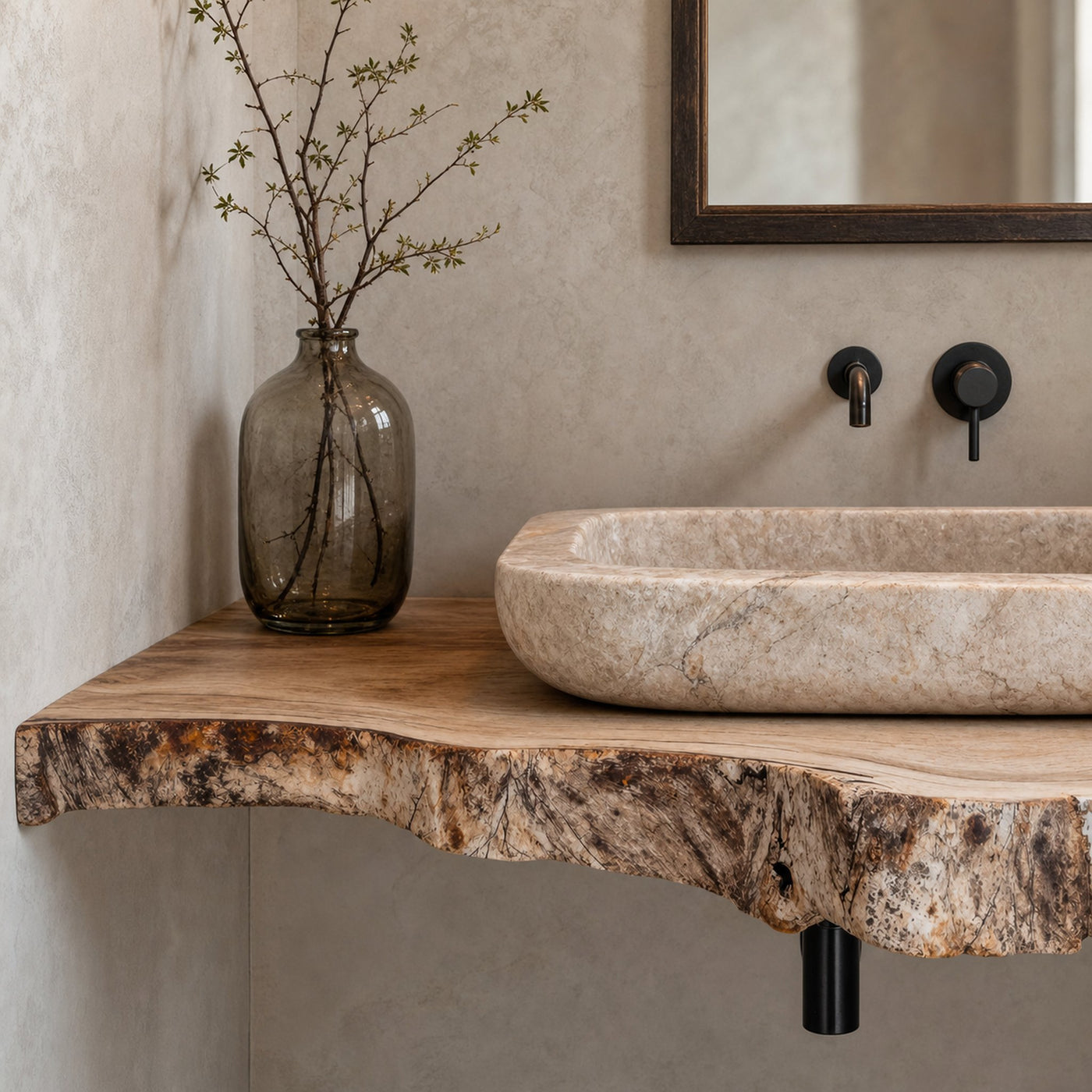 Rustic Farmhouse Bathroom Floating Shelf With Live Edge - product view 3