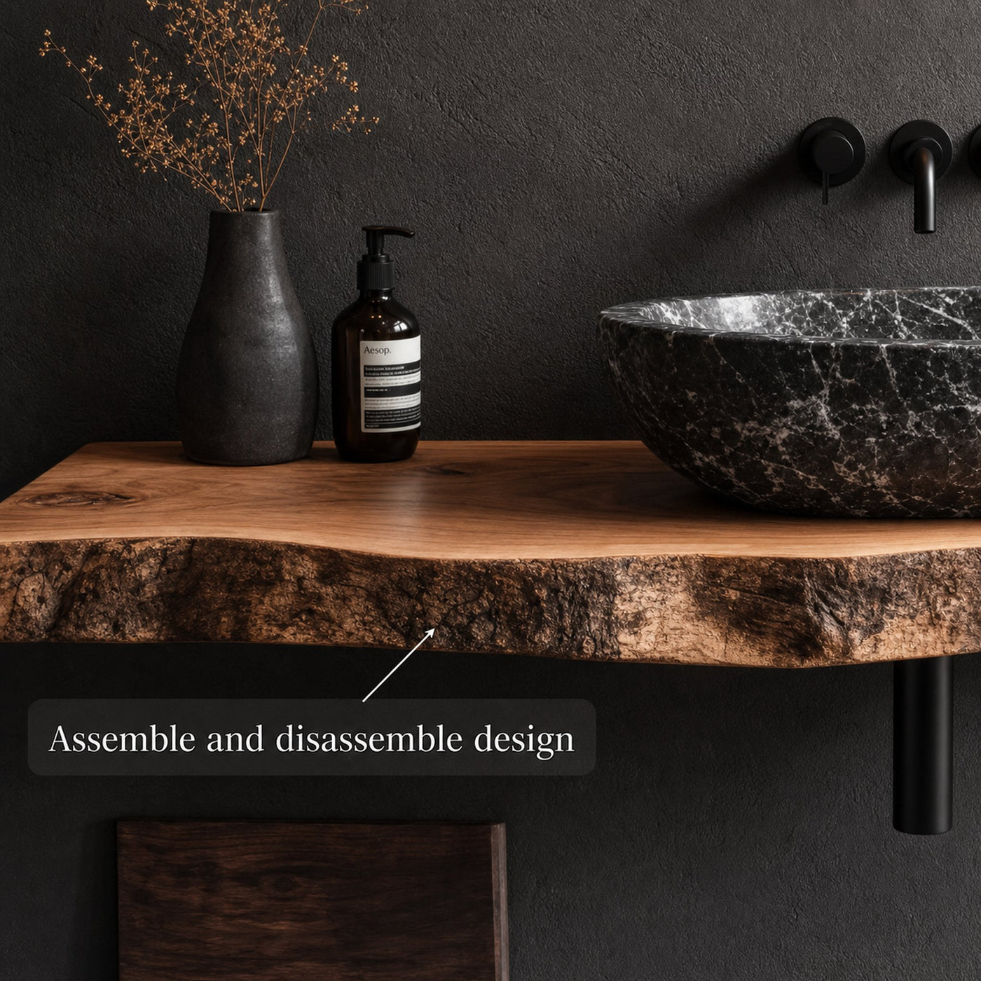 Rustic Floating Bathroom Vanity Washroom Entryway - product view 3