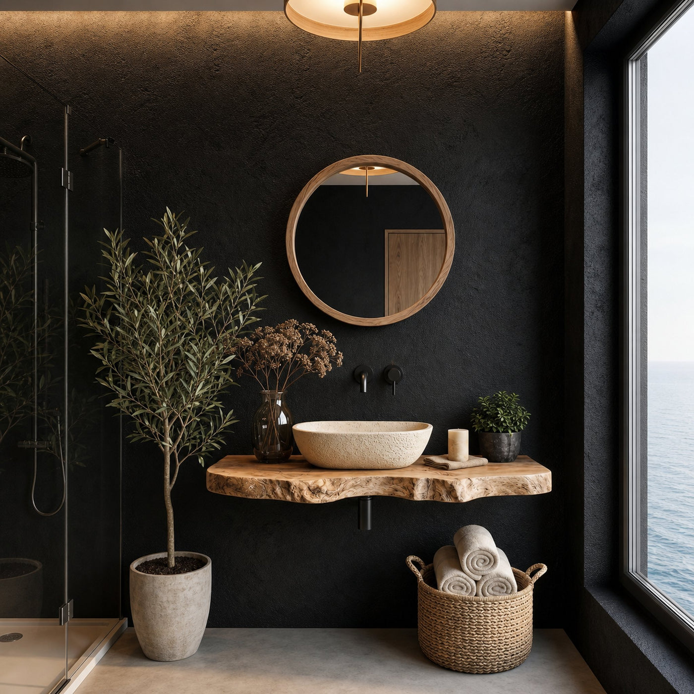 Rustic Floating Bathroom Vanity With Live Edge Wood Shelf For Bathroom And Powder Room - product view 3