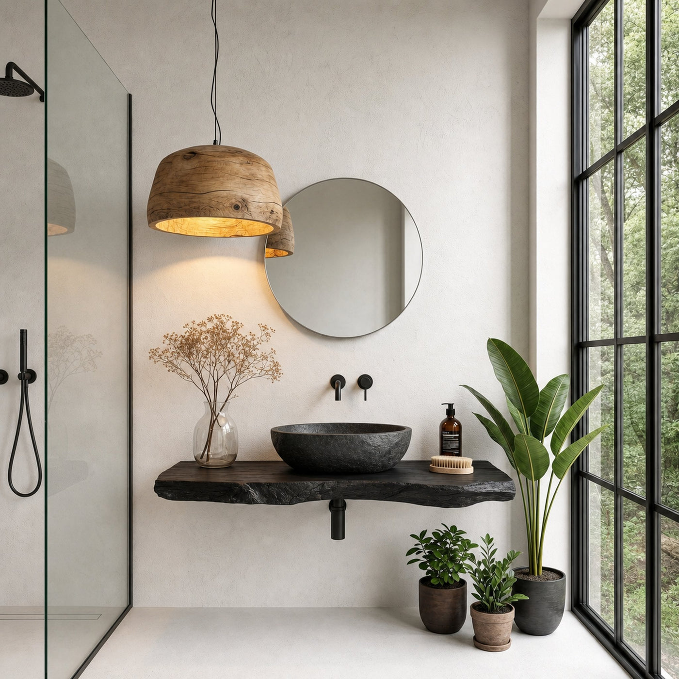 Rustic Floating Bathroom Vanity With Live Edge Wood Shelf For Bathroom And Powder Room - product view 4