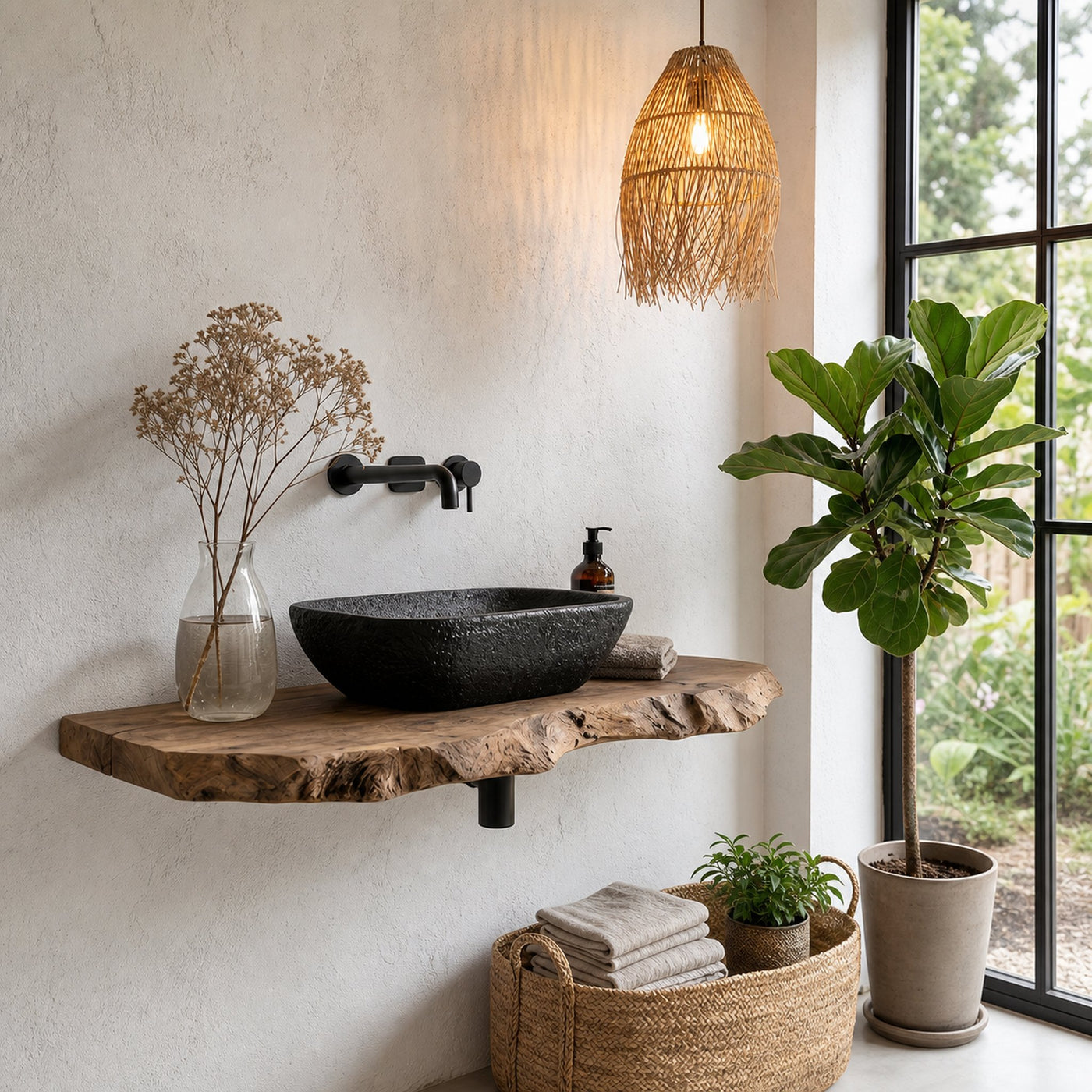Rustic Floating Bathroom Vanity With Live Edge Wood Shelf For Bathroom And Powder Room - product view 5