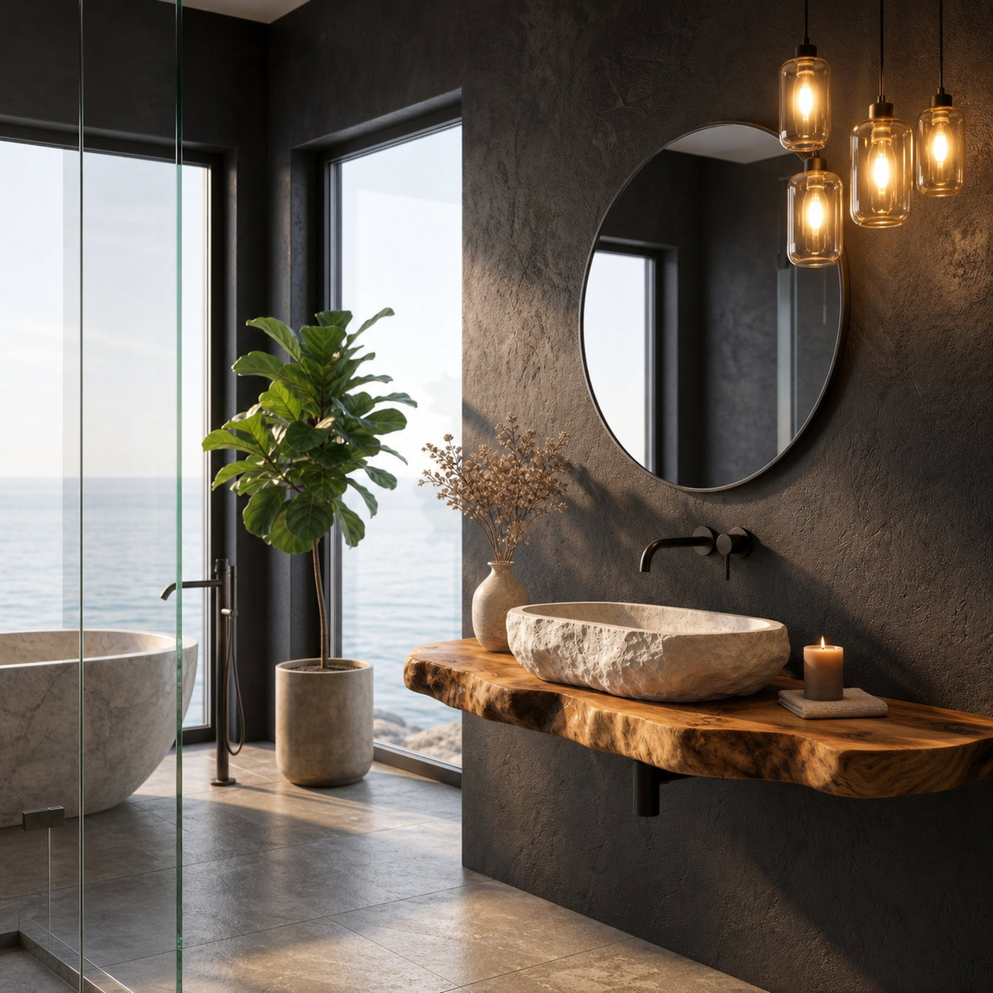 Rustic Floating Bathroom Vanity With Live Edge Wood Shelf For Bathroom And Powder Room - product view 6