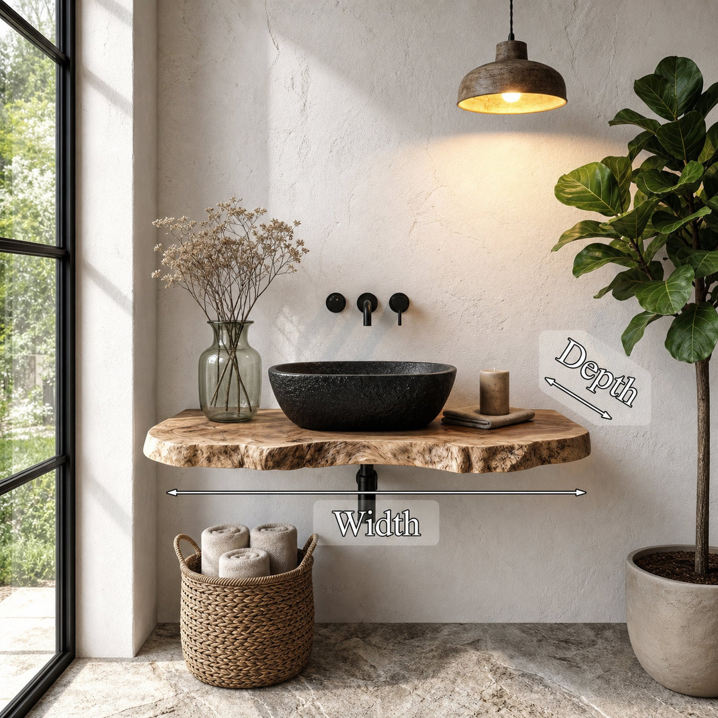 Rustic Floating Bathroom Vanity With Live Edge Wood Shelf For Bathroom And Powder Room - product view 8