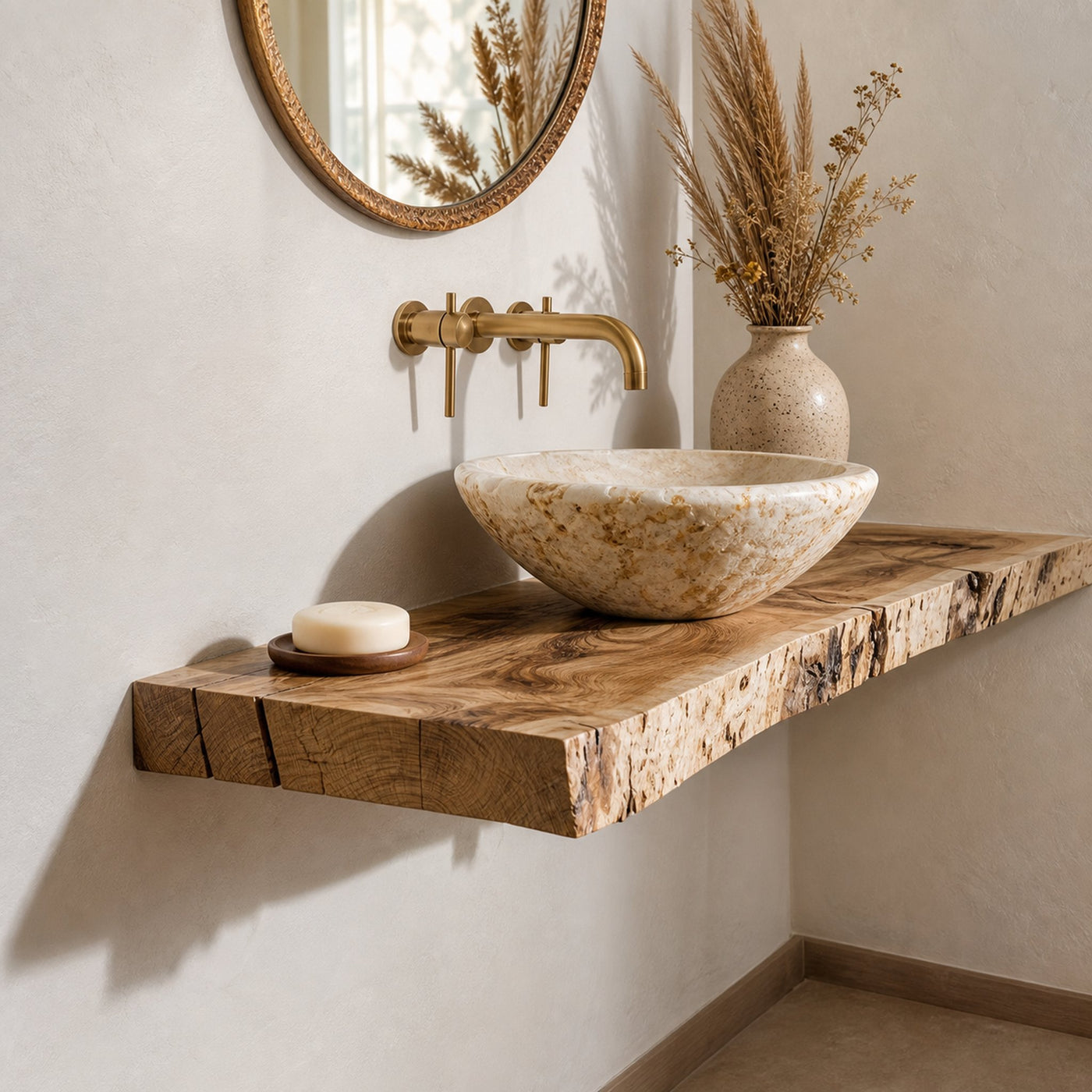 Rustic Floating Shelf Basin Stand Bathroom