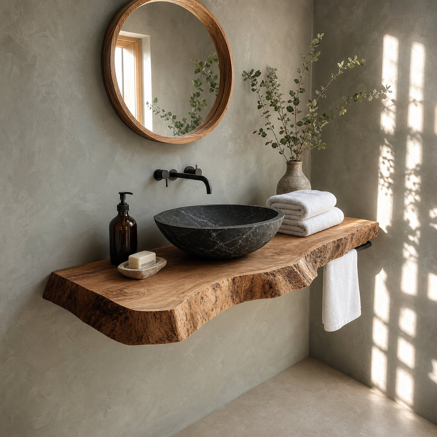 Rustic Floating Shelf Farmhouse Vanity Bathroom