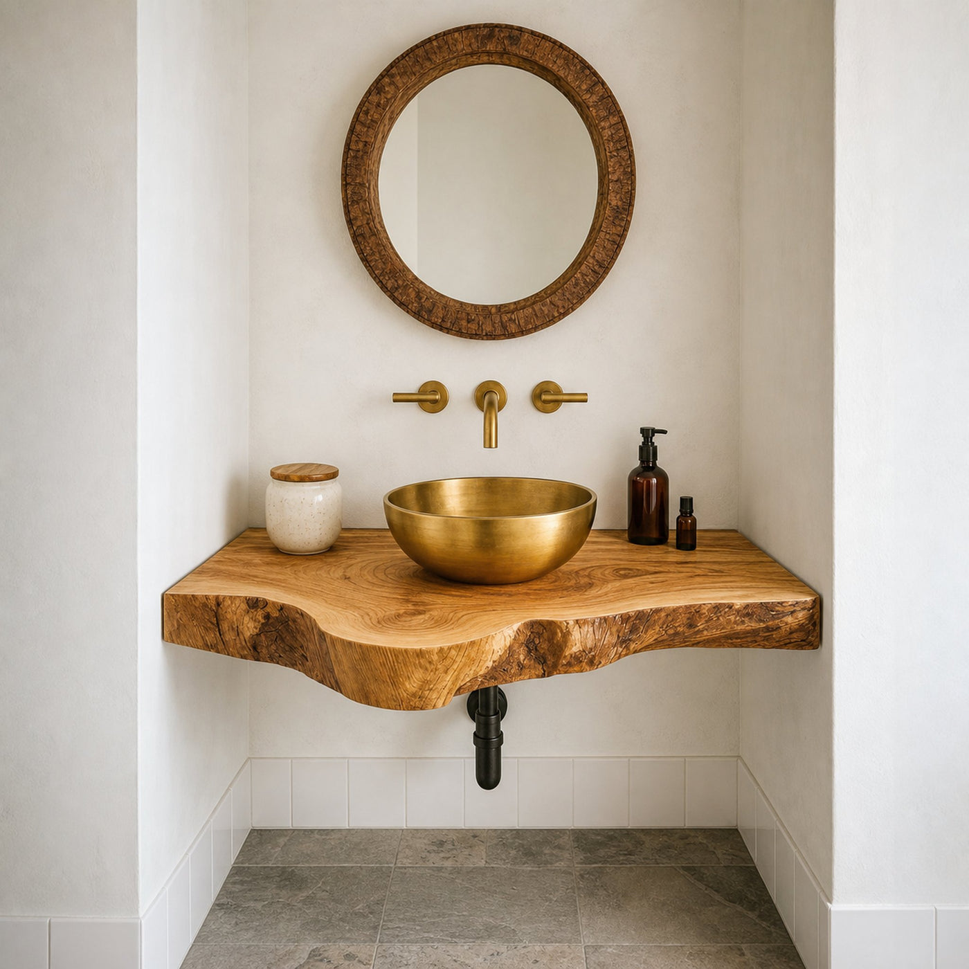Rustic Floating Shelf Live Edge Vanity Bathroom