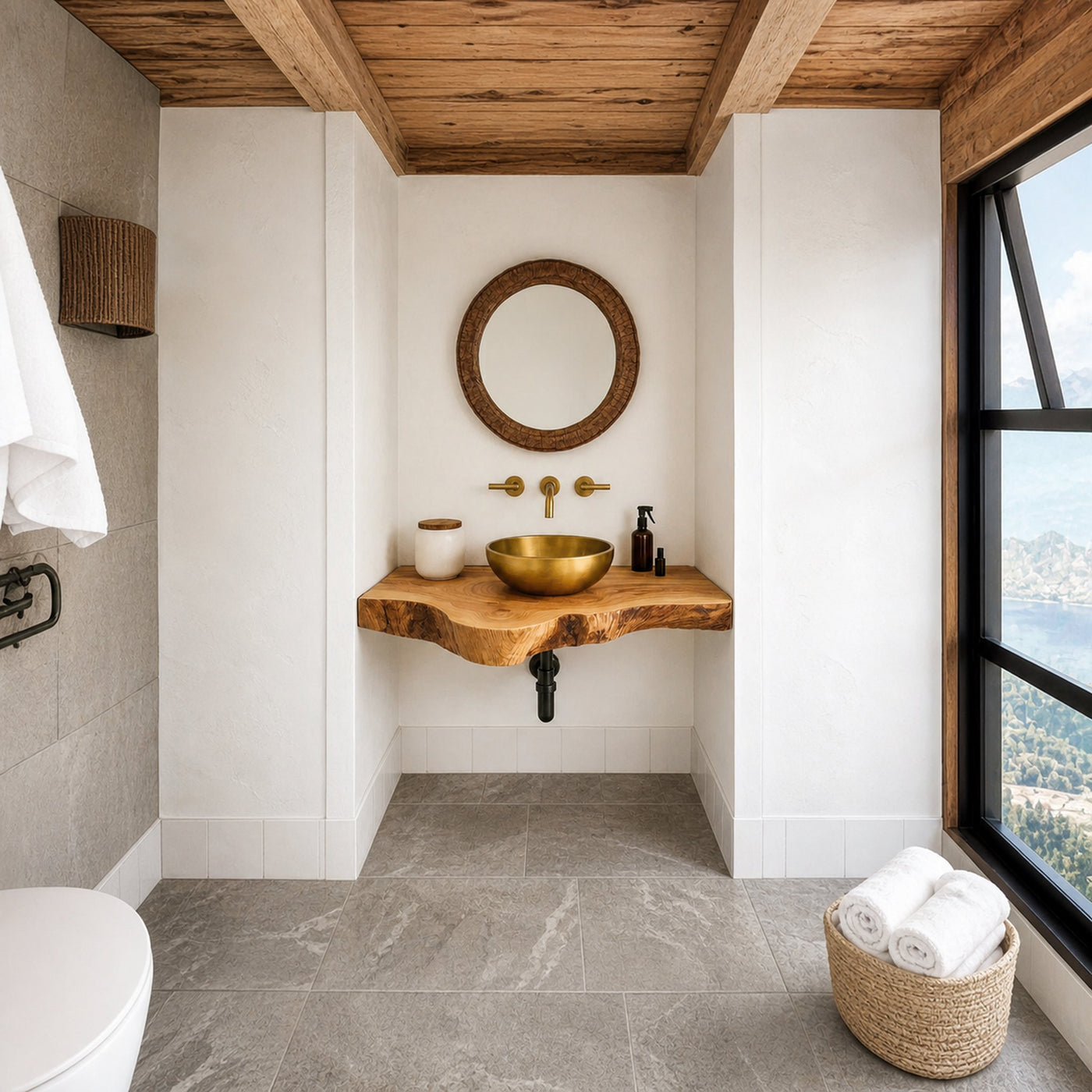 Rustic Floating Shelf Live Edge Vanity Bathroom - product view 2