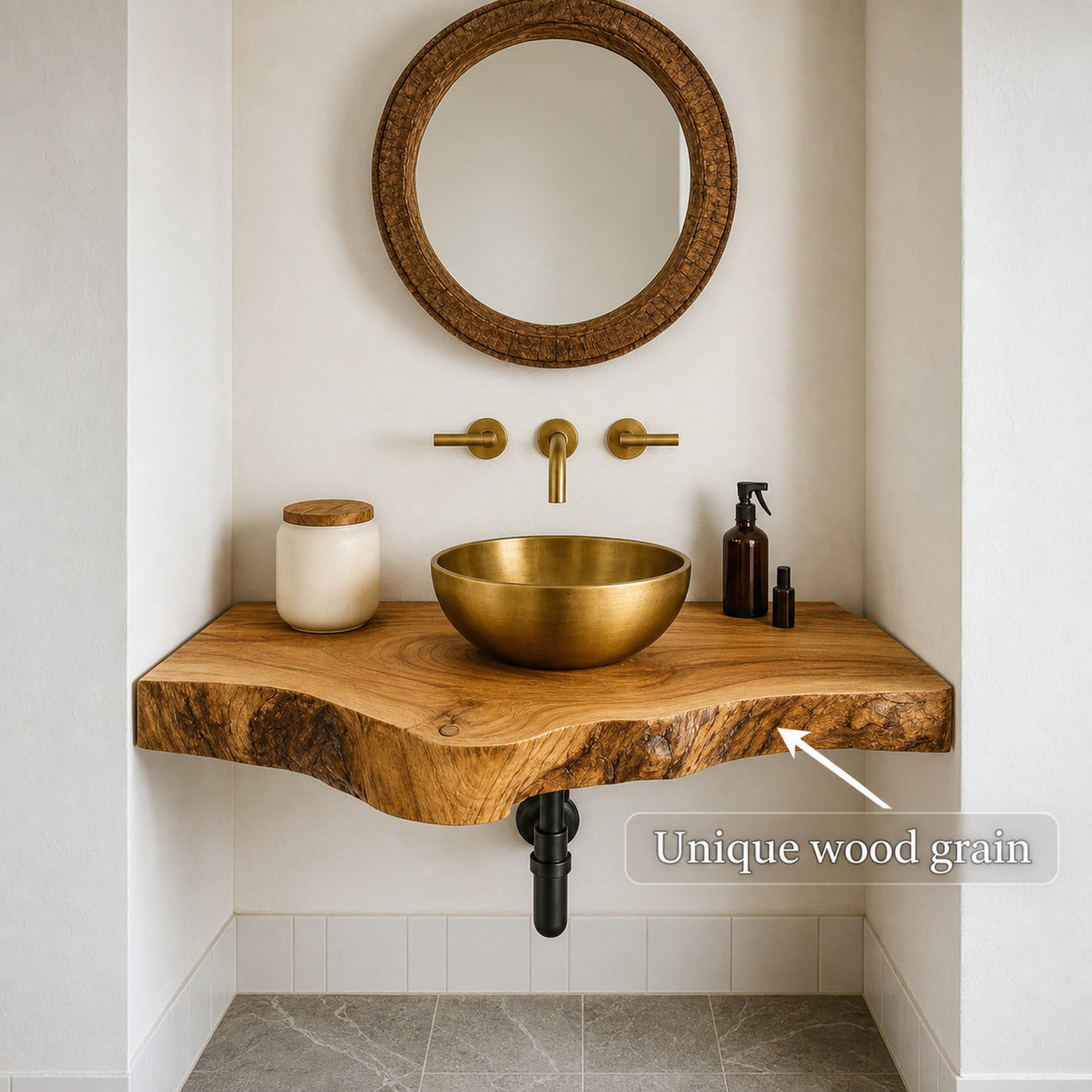Rustic Floating Shelf Live Edge Vanity Bathroom - product view 3