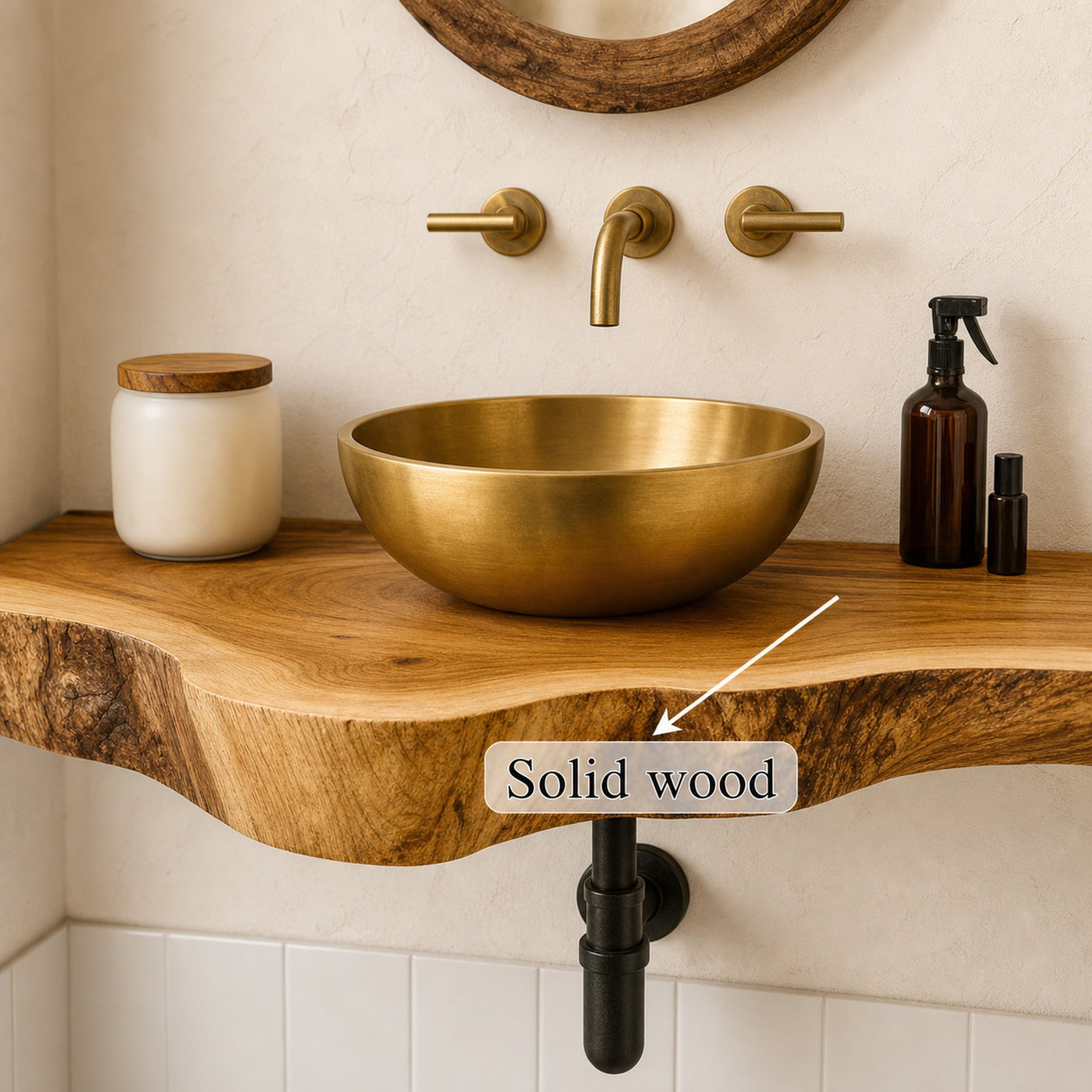 Rustic Floating Shelf Live Edge Vanity Bathroom - product view 4