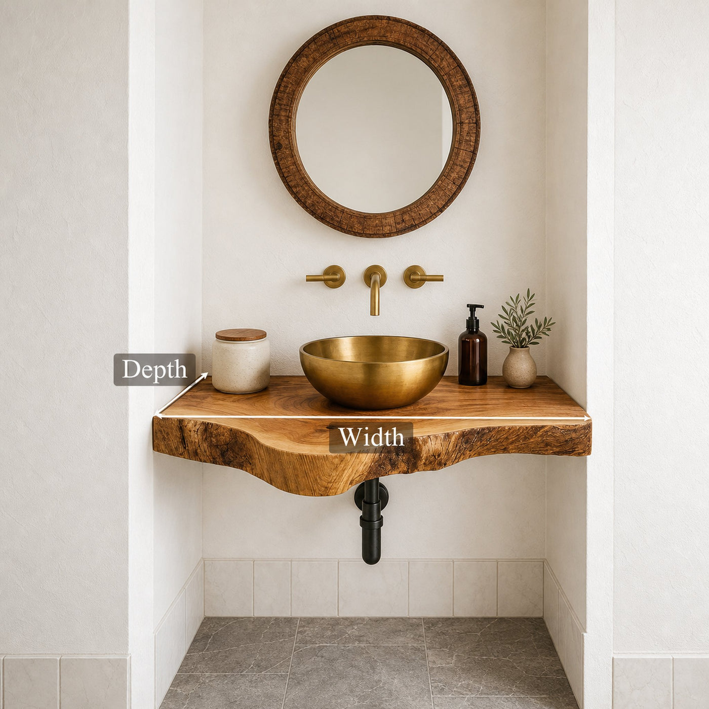Rustic Floating Shelf Live Edge Vanity Bathroom - product view 5