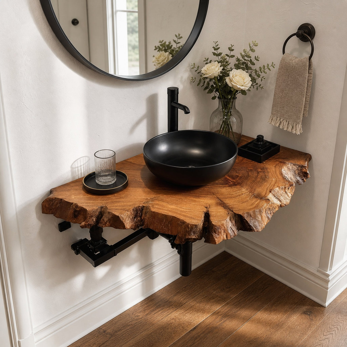 Rustic Floating Shelf Narrow Vanity Powder Room