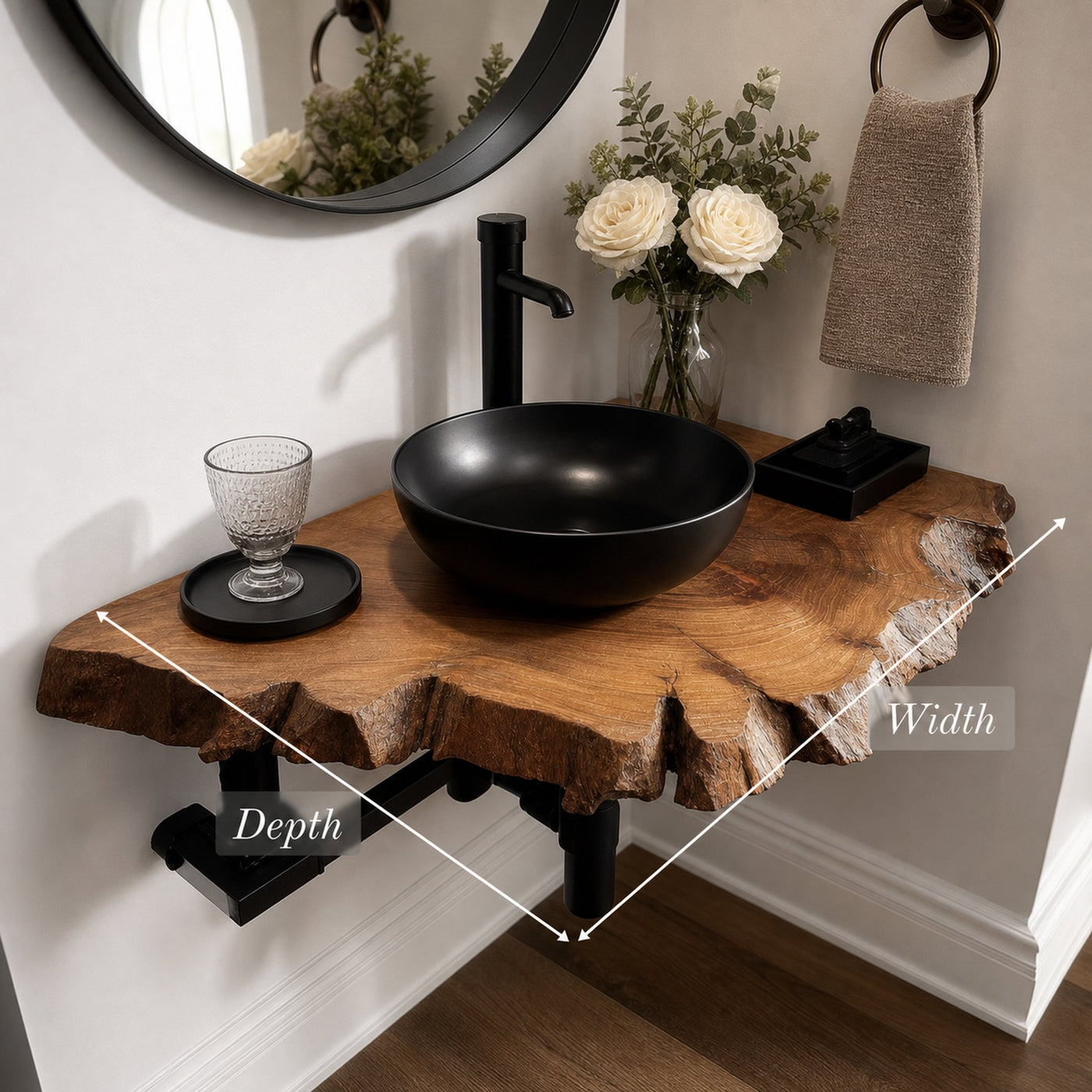 Rustic Floating Shelf Narrow Vanity Powder Room - product view 5