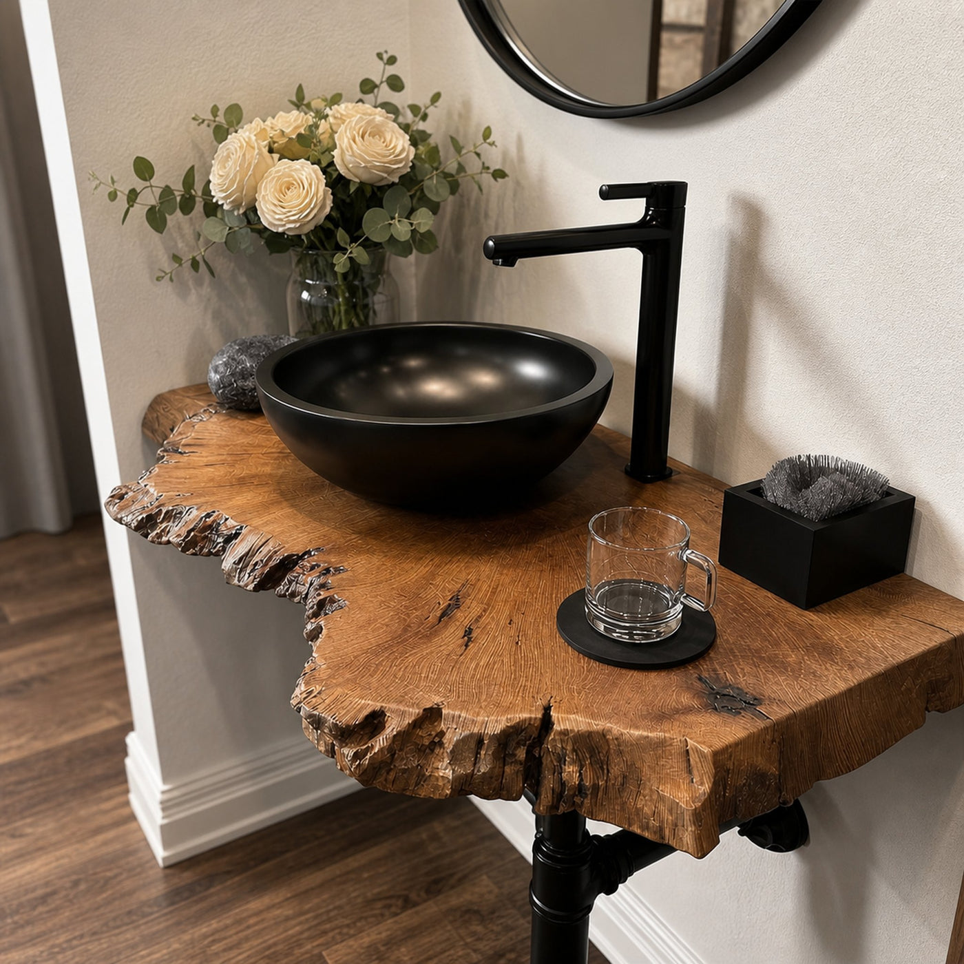 Rustic Floating Shelf Narrow Vanity Washroom