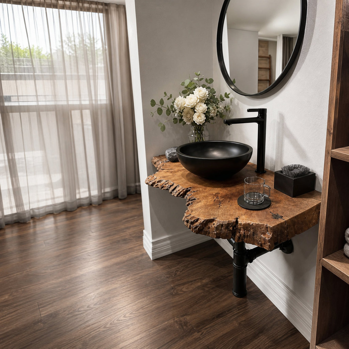 Rustic Floating Shelf Narrow Vanity Washroom - product view 2