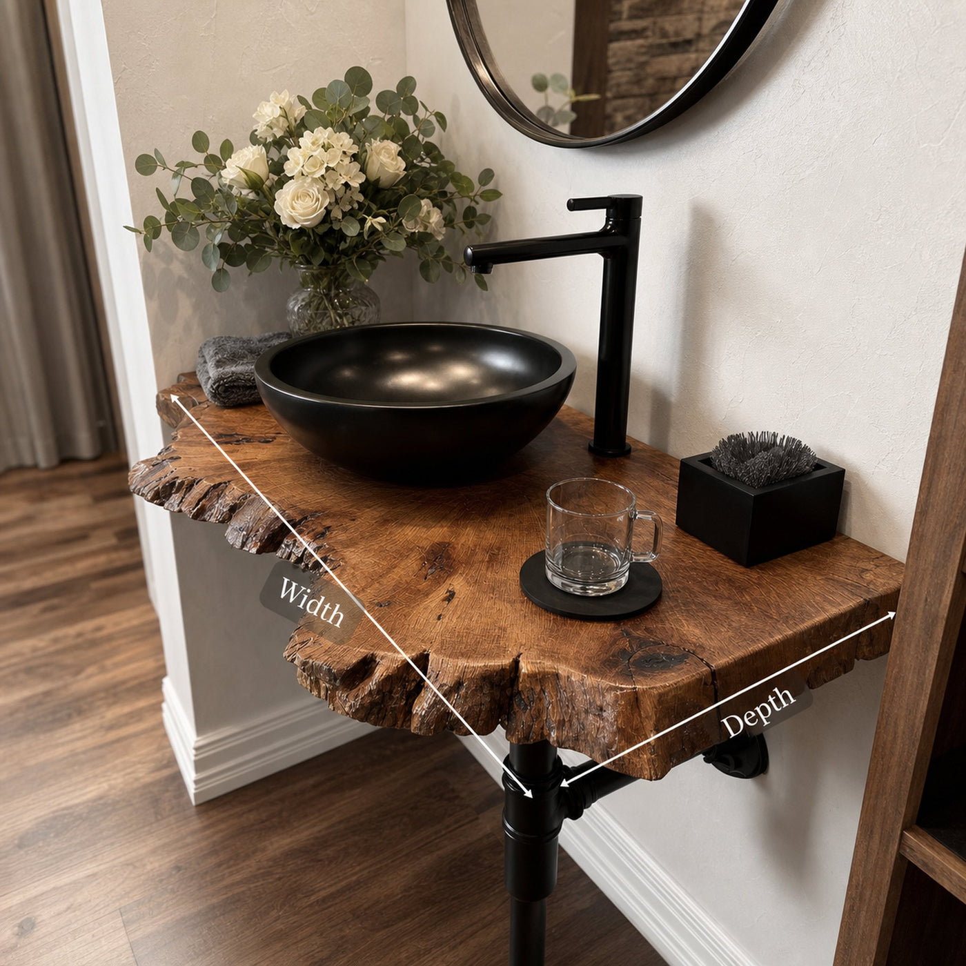Rustic Floating Shelf Narrow Vanity Washroom - product view 6
